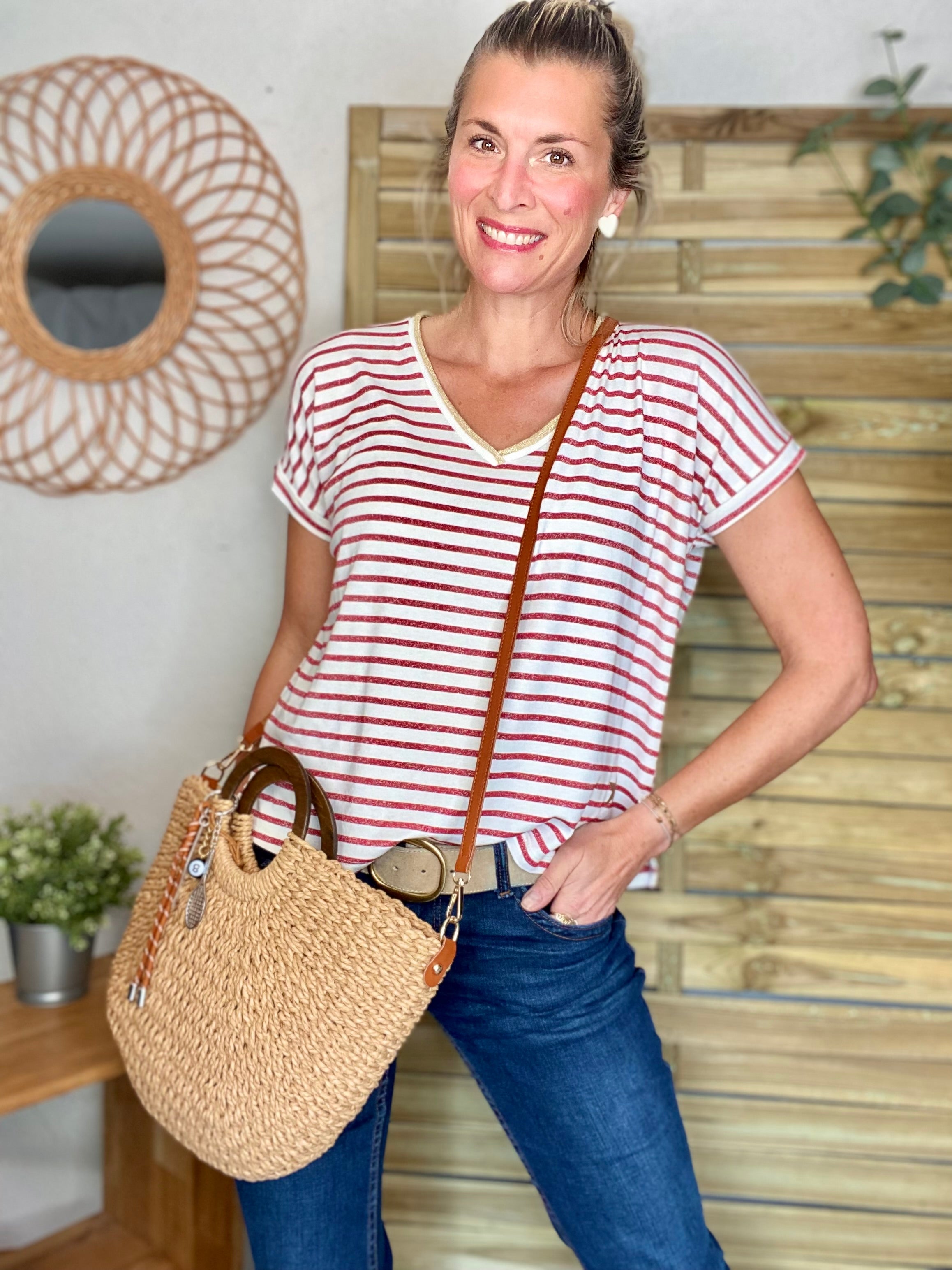 Sac à main et bandoulière en paille PAULA - Beige foncé