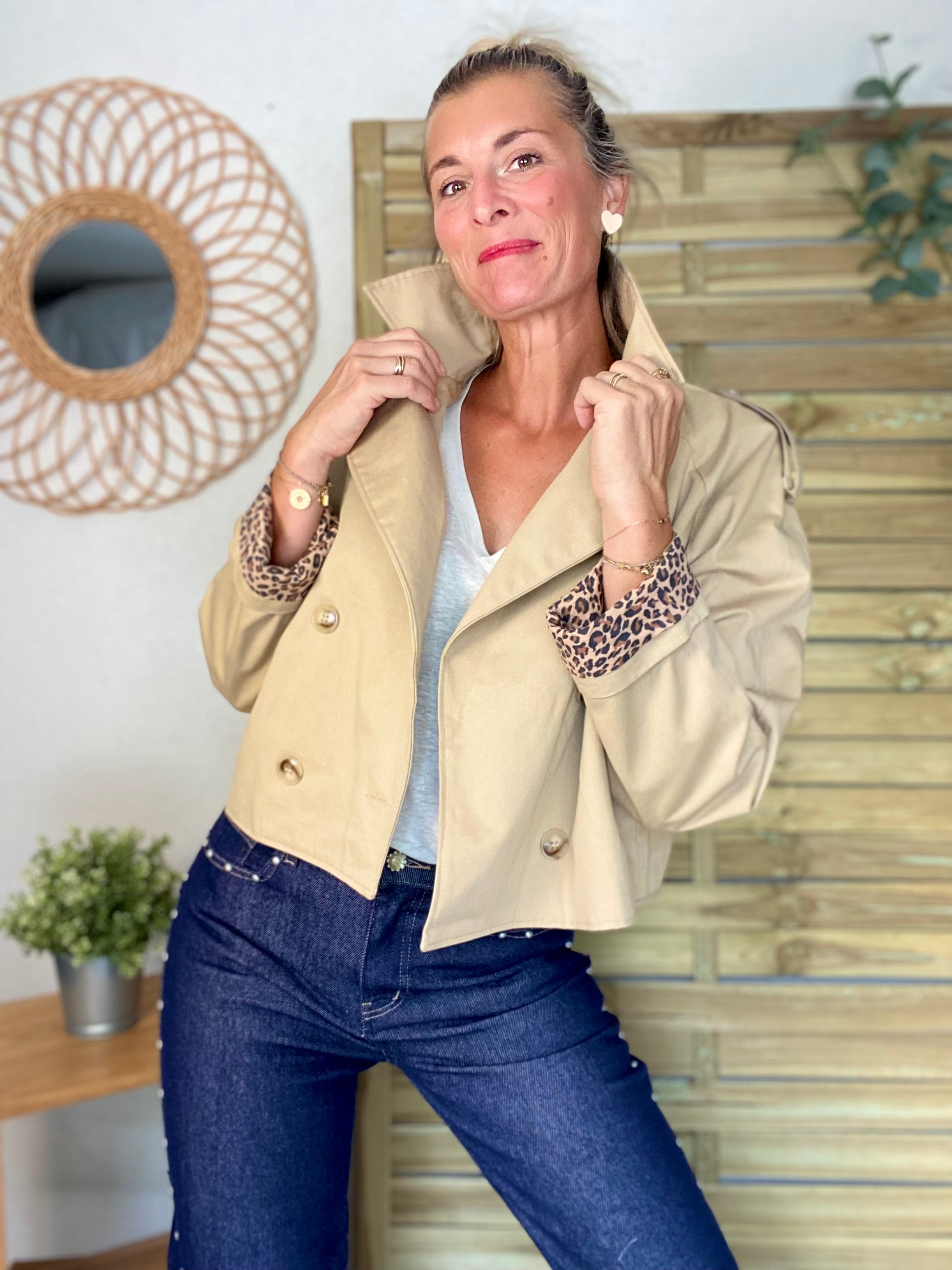 Veste Trench en coton beige avec Léo ROXANE