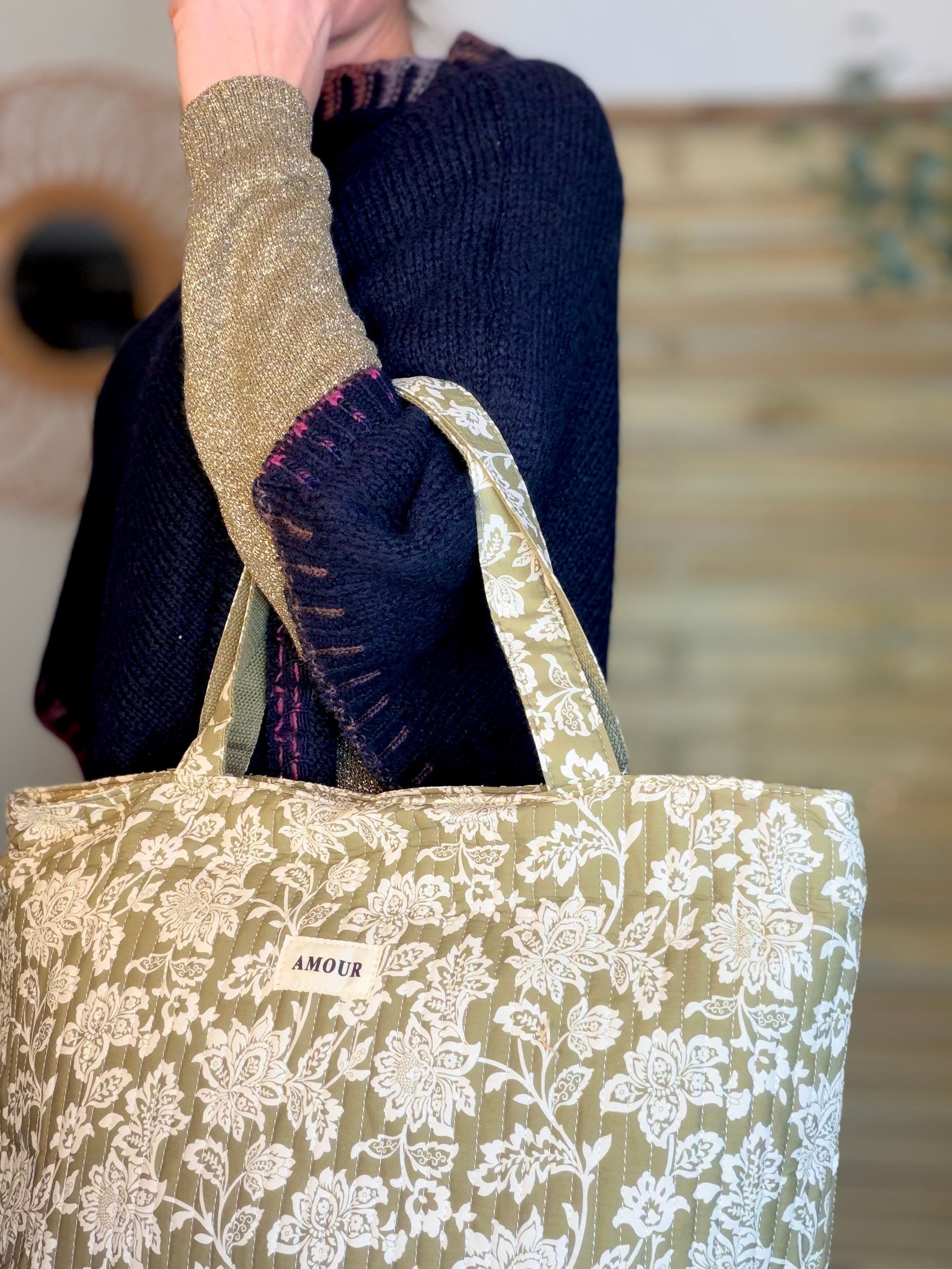 Sac cabas imprimé PIERCE - fleuri Kaki