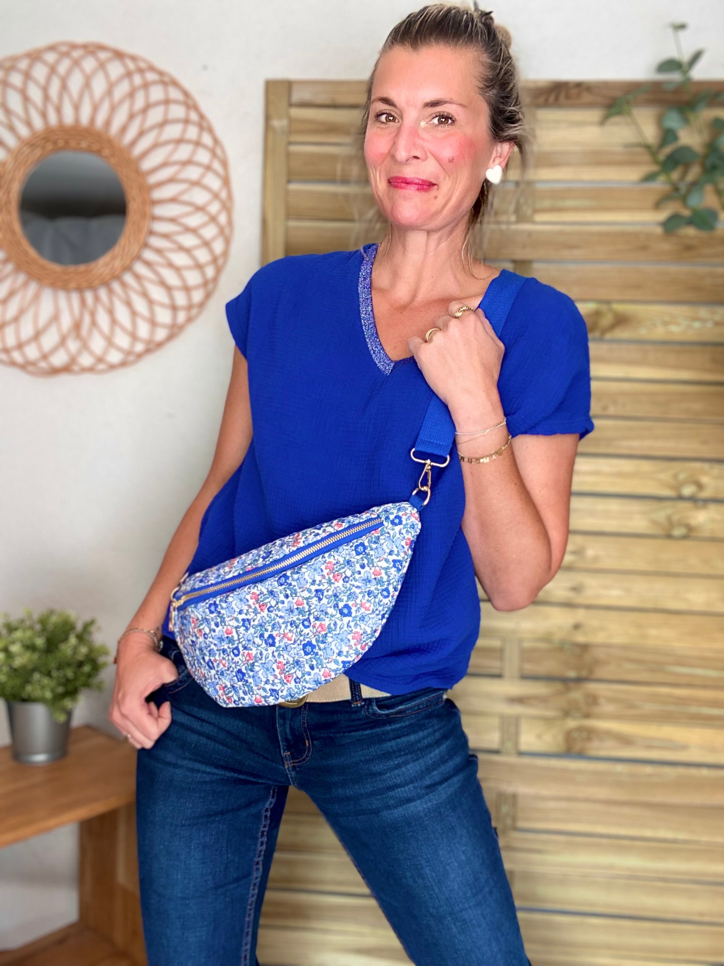 Précommande Expédition mi mai - Top en gaze de coton et lurex MARTA - Bleu roi