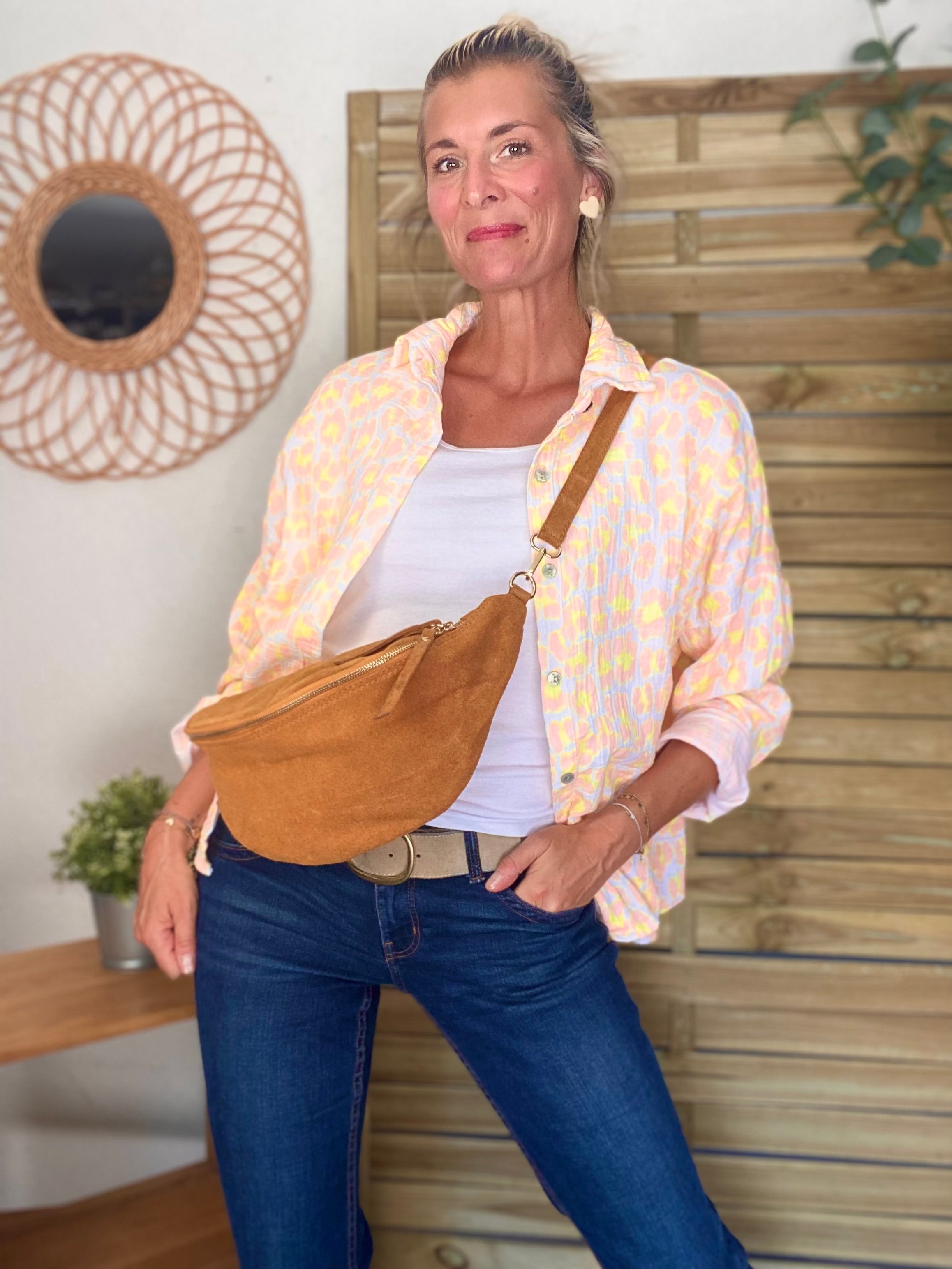Chemise en gaze de coton imprimé Léo MARCIA - Orange