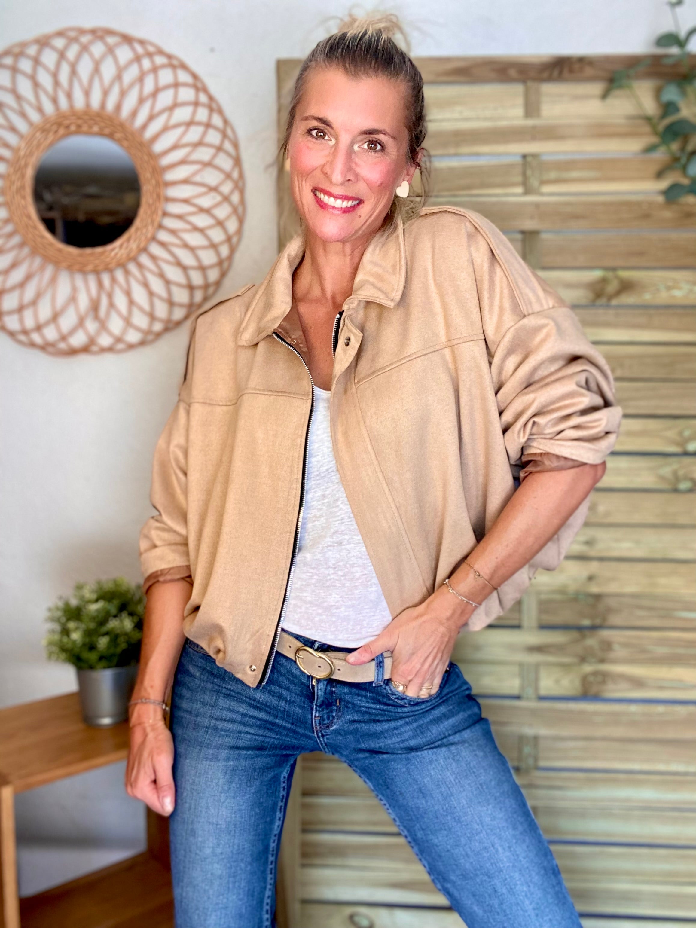 Veste oversize en suédine ISAAC - Camel clair