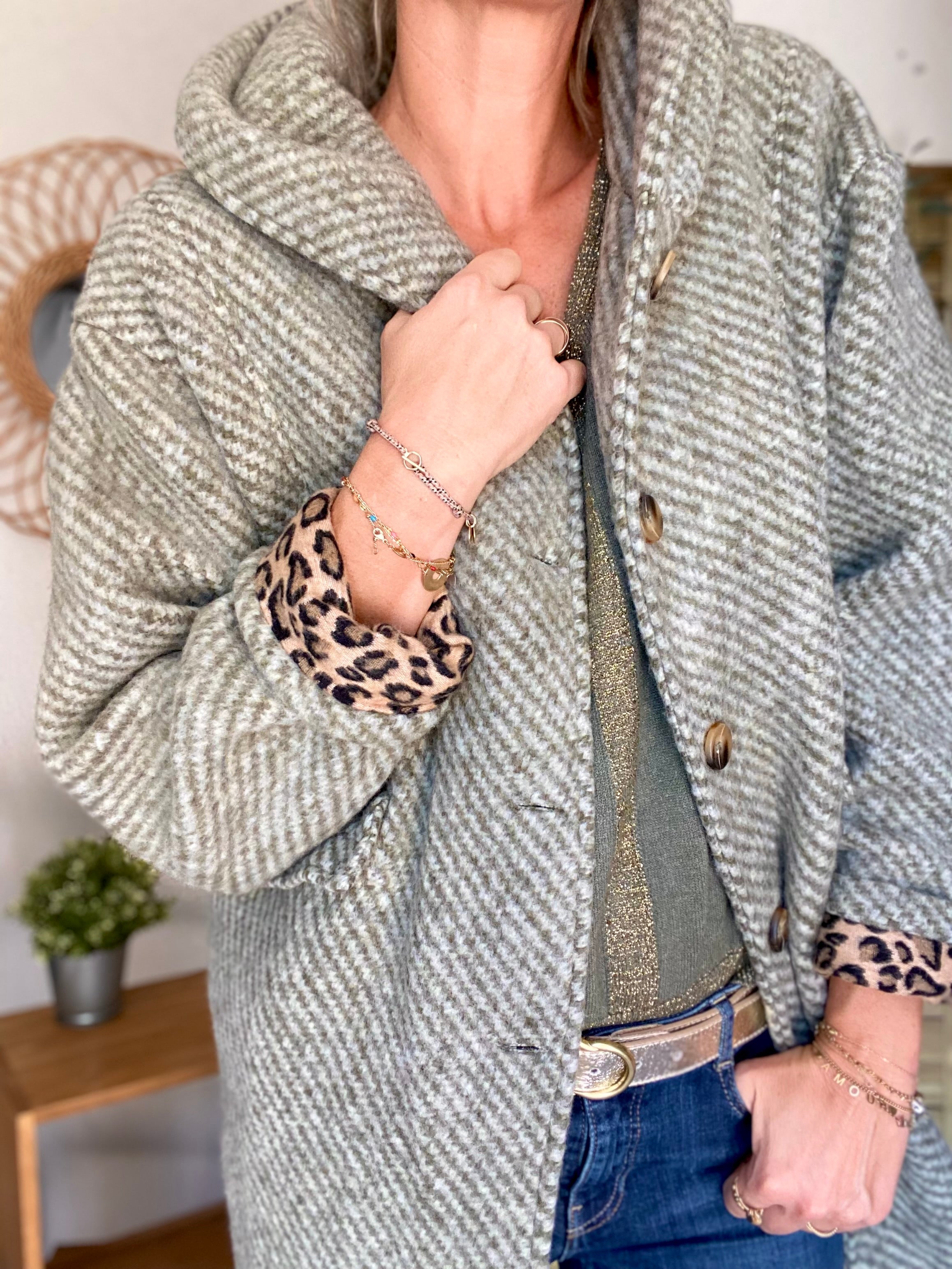 Manteau laine AGATHE avec détails Léo (étoile capuche) - Kaki - FIN DE SÉRIE