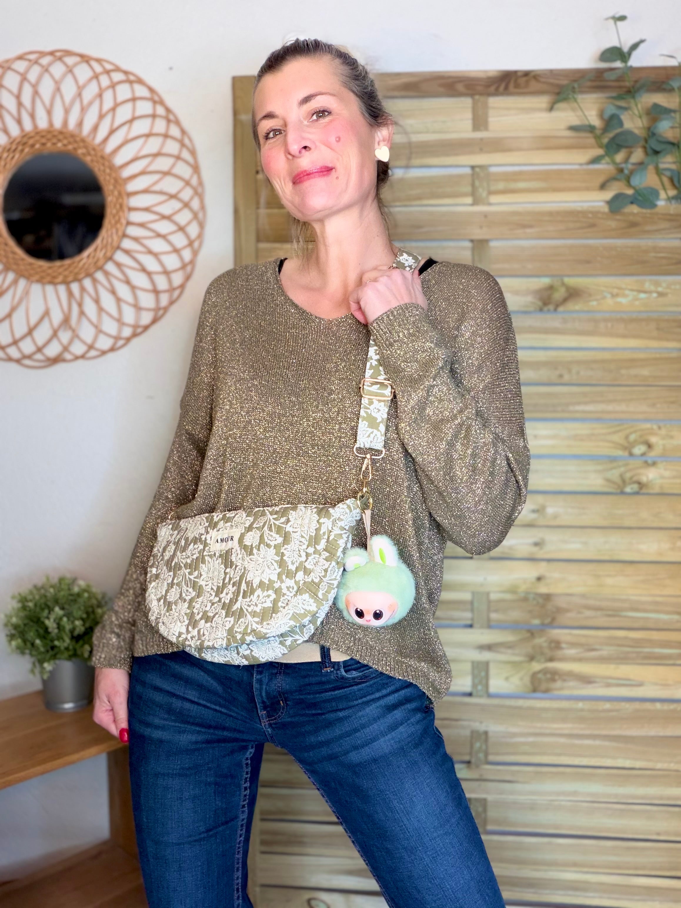 Pull maille lurex et étoile ⭐️ POLLY - Kaki / Doré