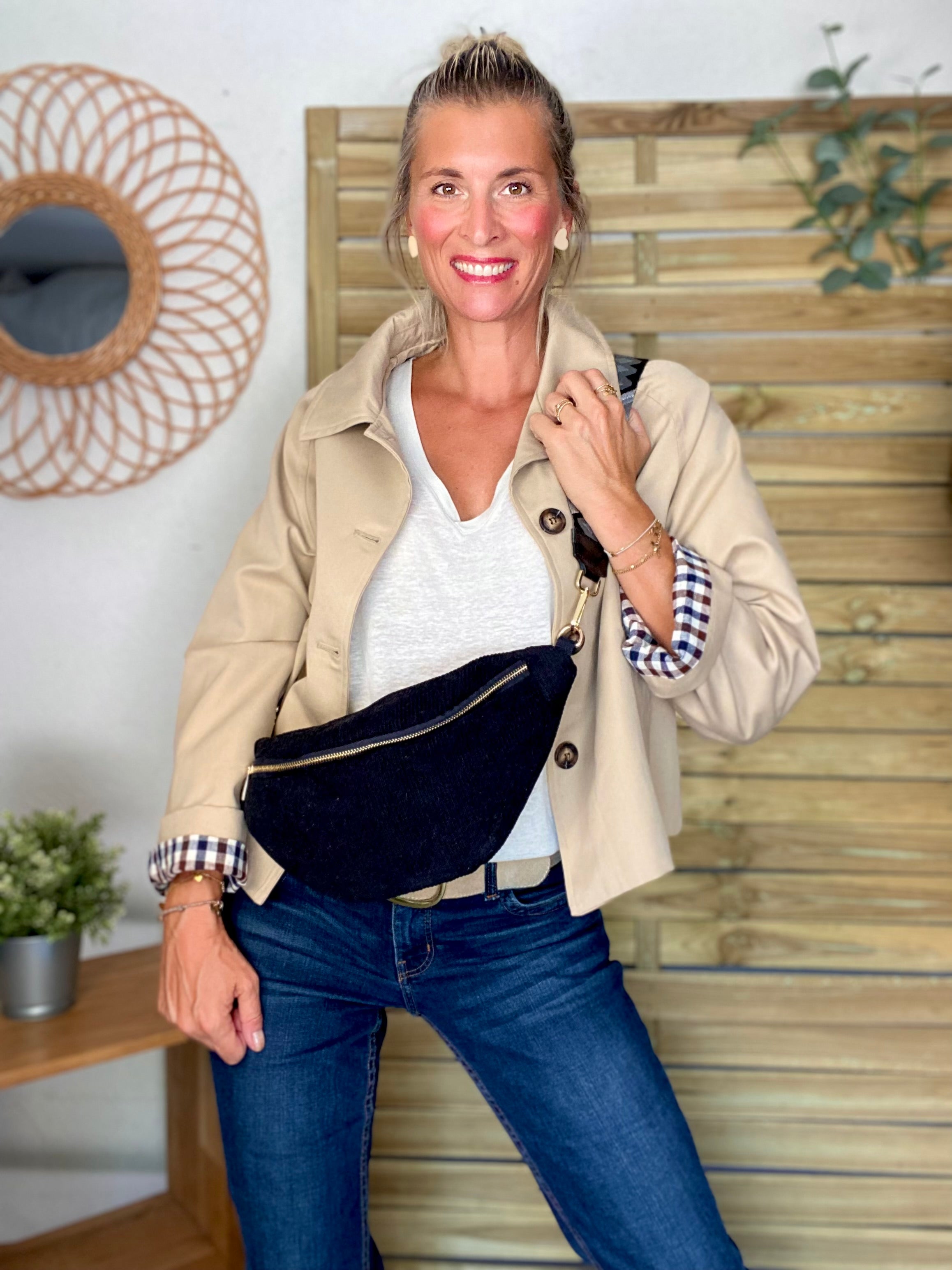 Veste Trench en coton beige avec vichy - YSEULT