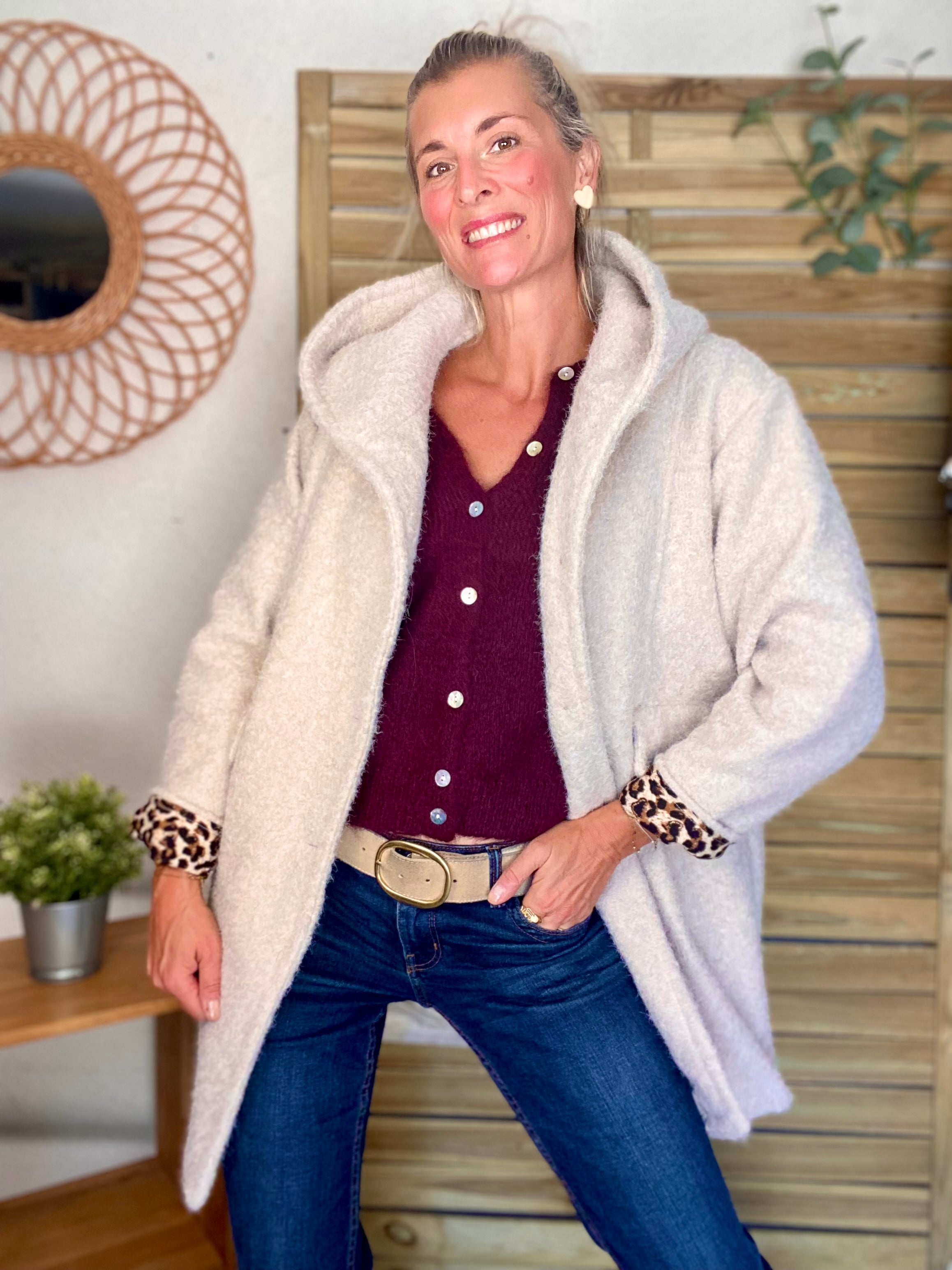 Manteau en laine EUGÉNIE avec détails Léo 🐆 - Crème