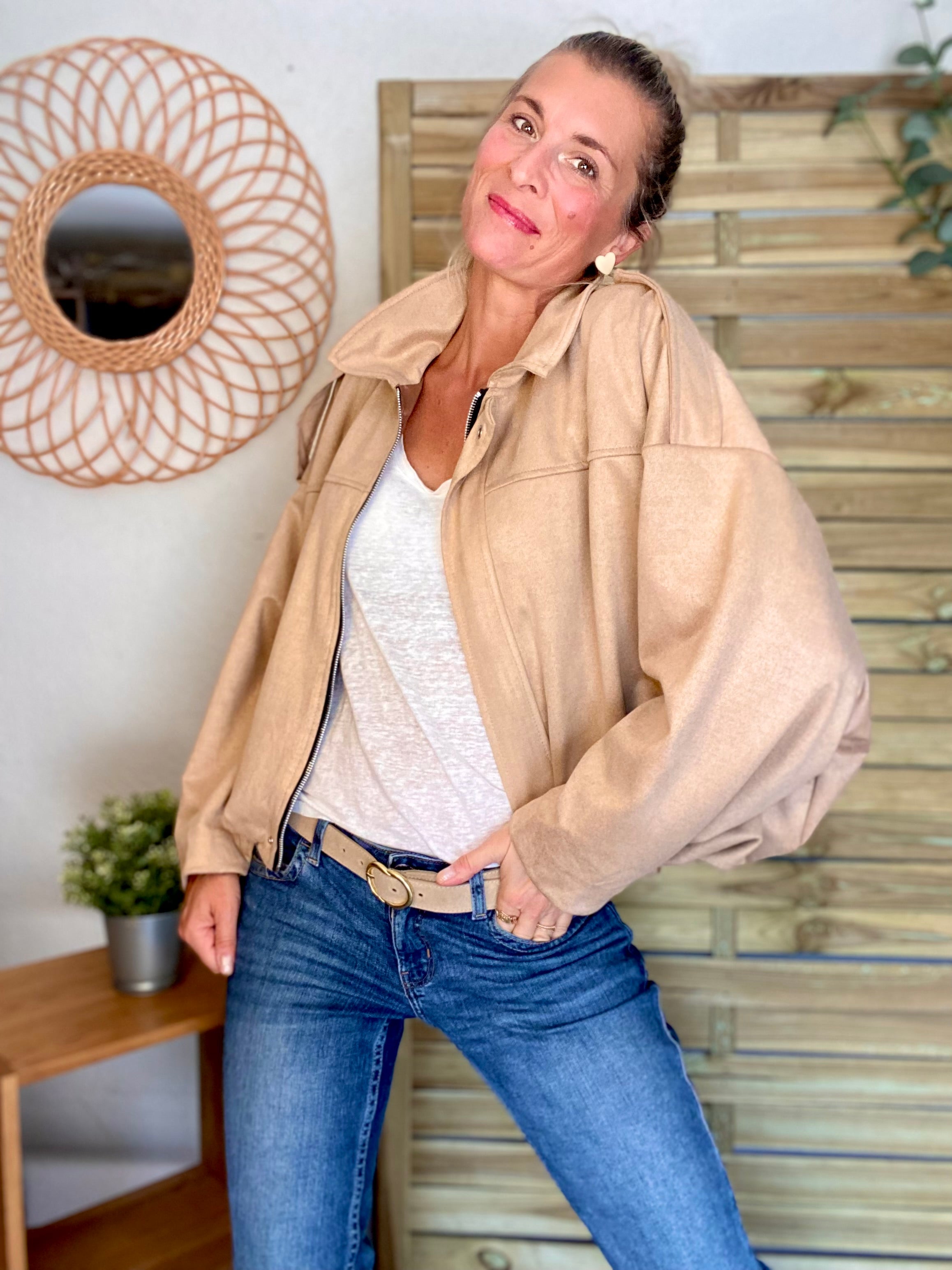 Veste oversize en suédine ISAAC - Camel clair