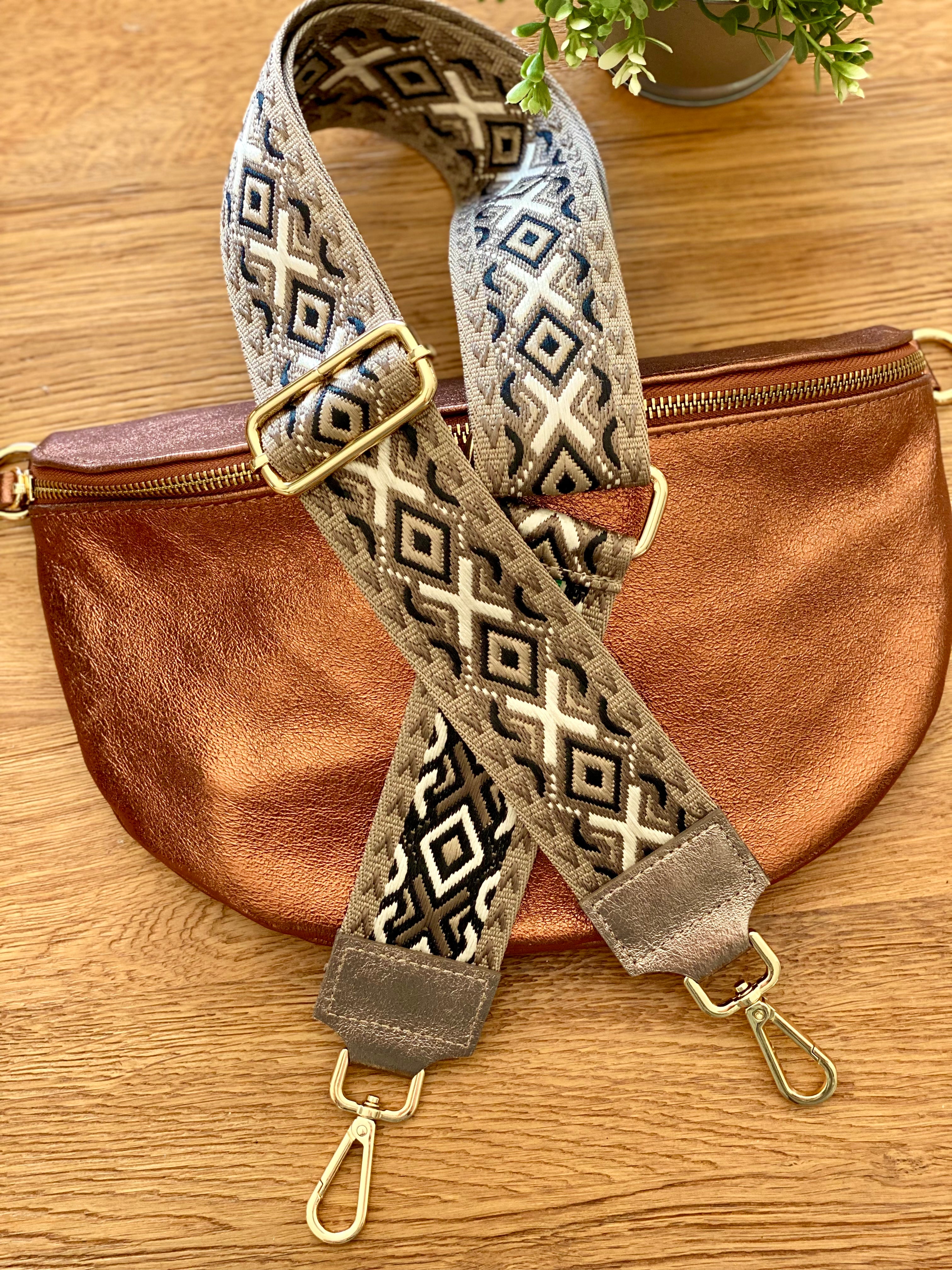 Sac banane XL en cuir irisé 30cm - JANIS - Camel
