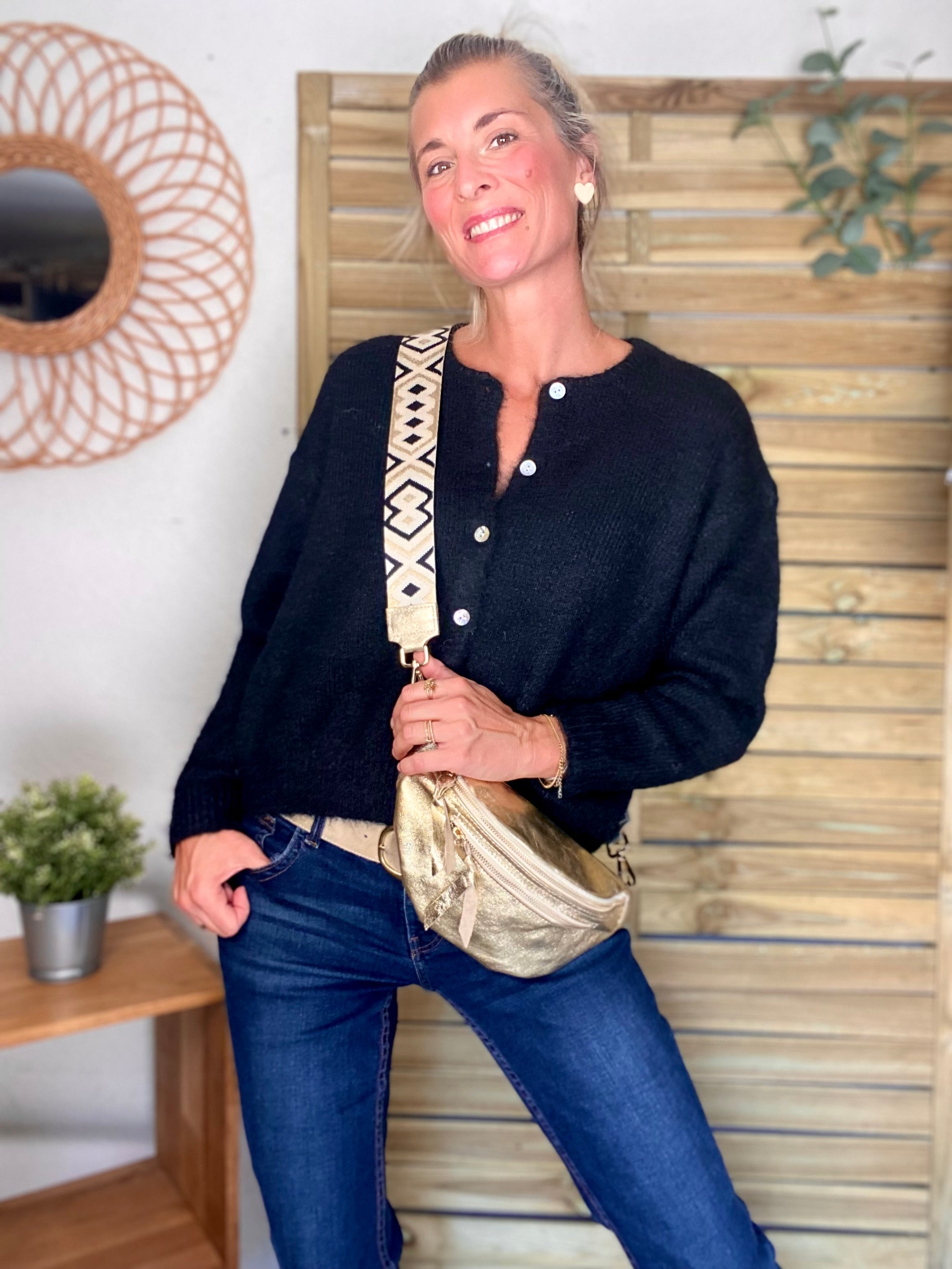 Sac banane en cuir irisé double poche - OPALE - Doré / doré