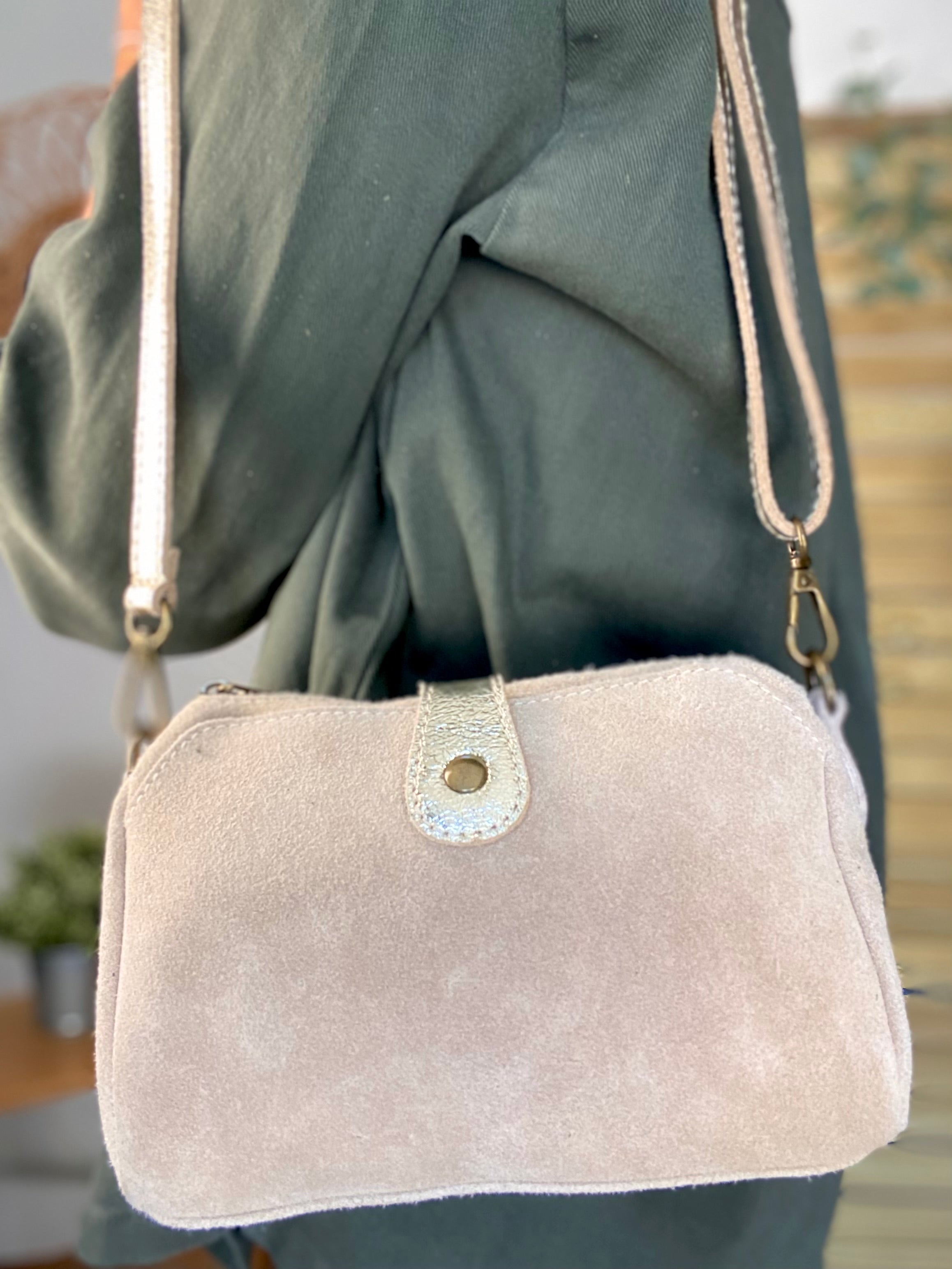 Sac bandoulière en cuir EZRA - Beige/Doré