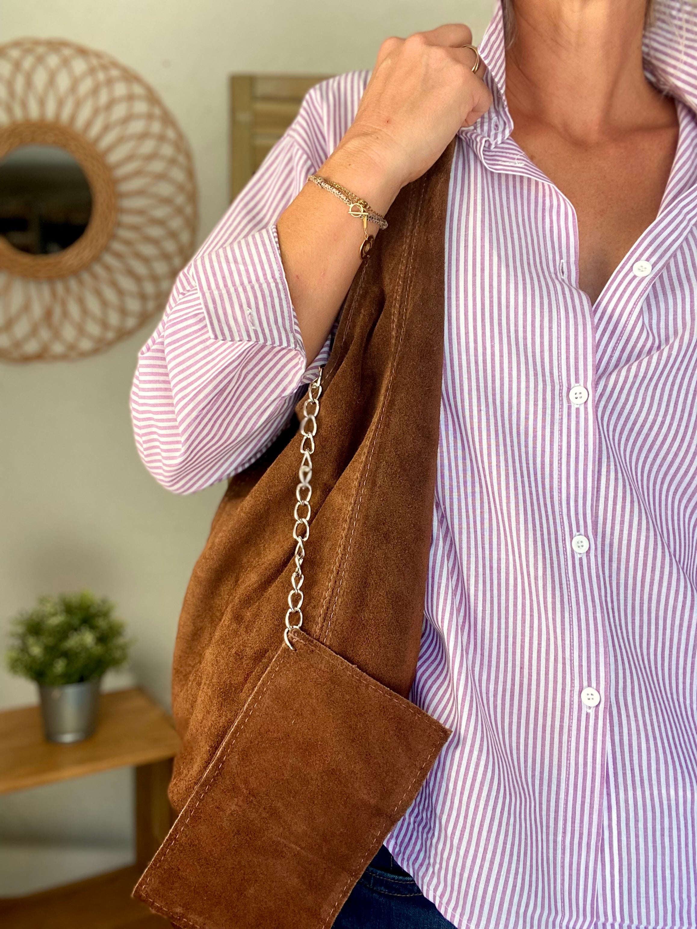 Sac cabas cuir daim MARLON - Chocolat