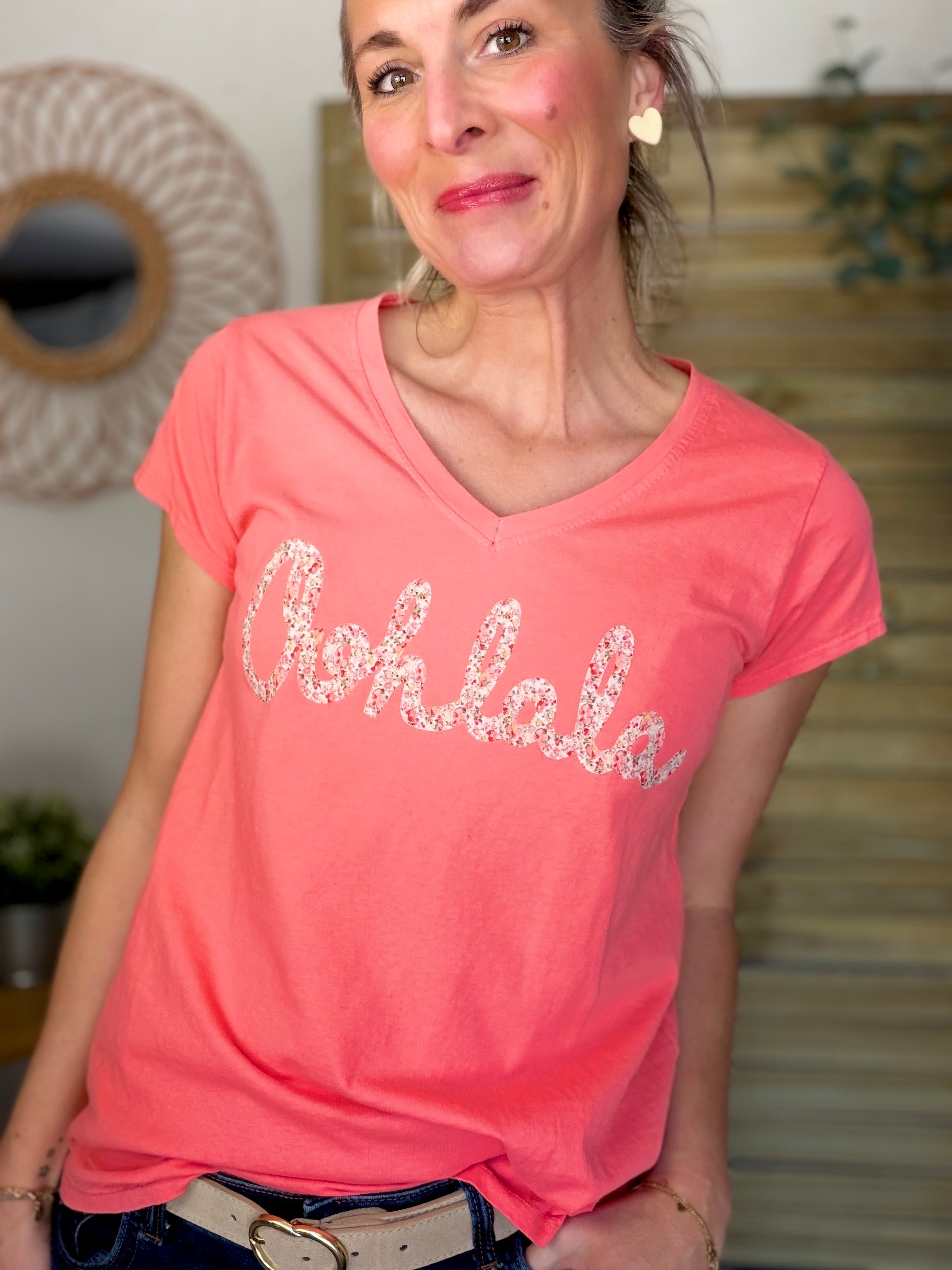 Tee shirt Ohlala Liberty VERA Corail / Rouge rosé