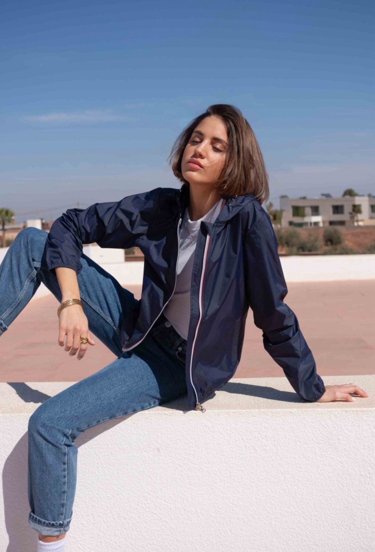 Coupe vent imperméable ANNA COURT Bleu marine - LAURA JO