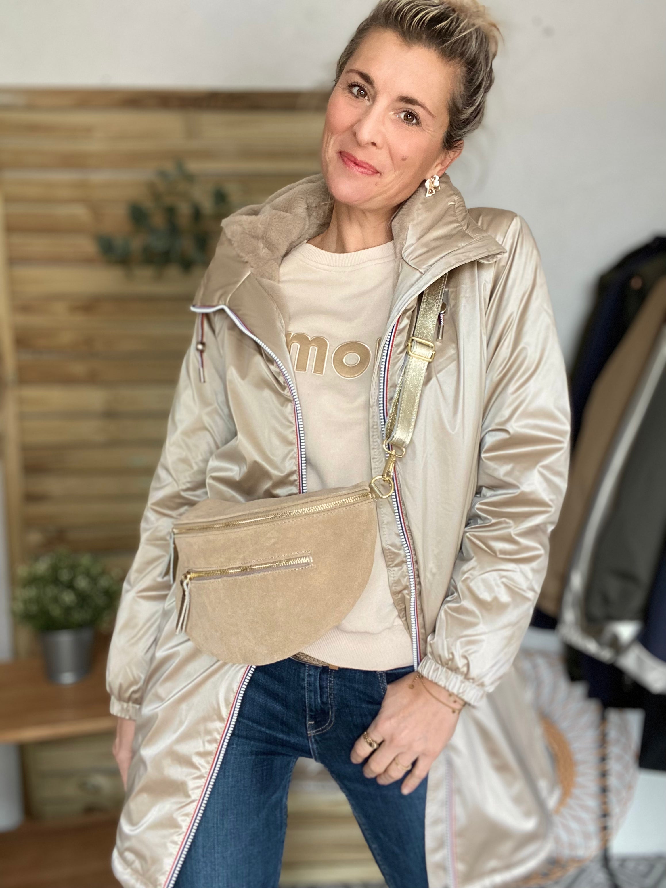 Parka Imperméable THELMA LONG fourrée - Sable irisé - Laura Jo