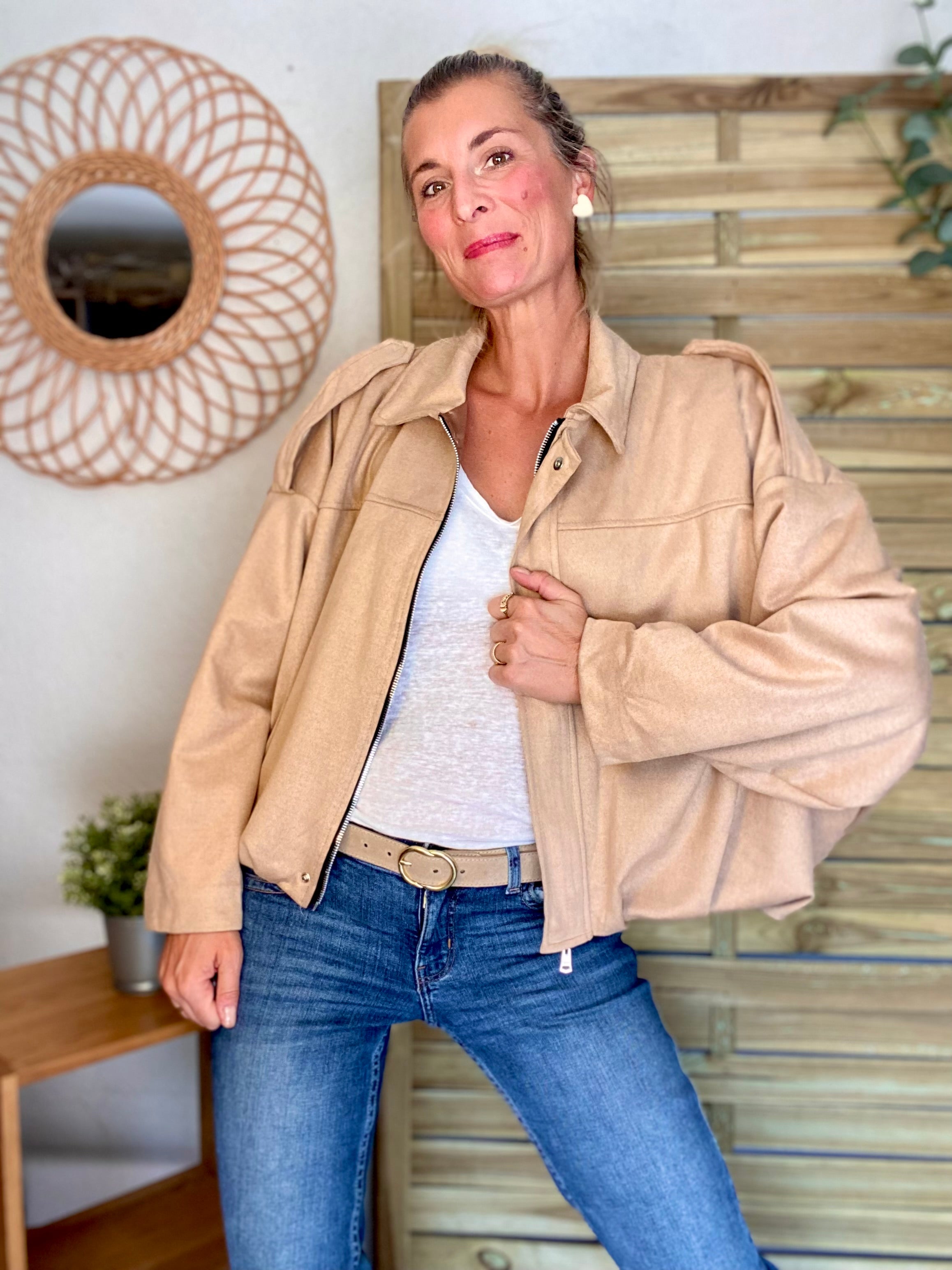 Veste oversize en suédine ISAAC - Camel clair