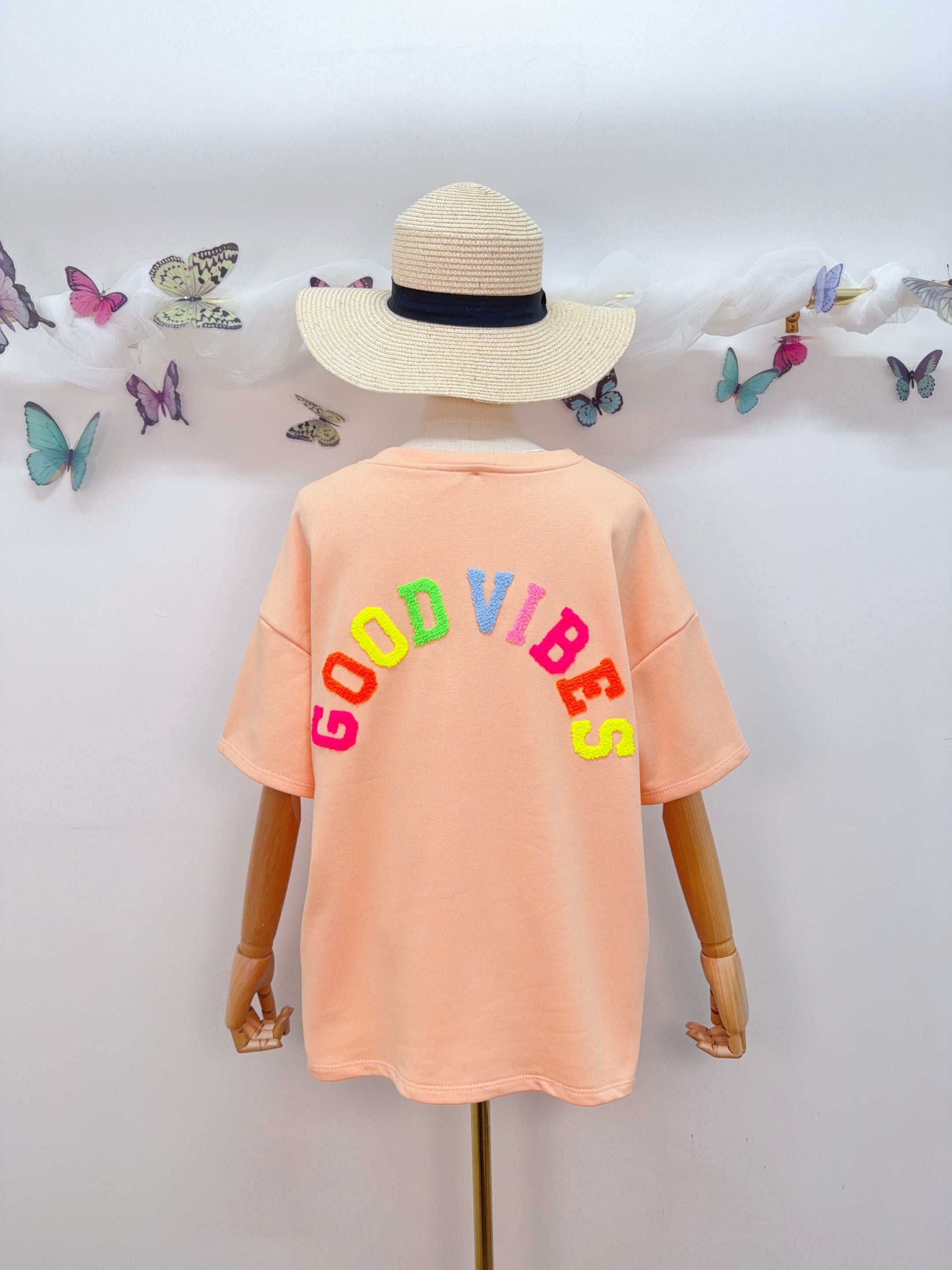 Tee shirt GOOD VIBES matière sweat - ALESSIA Pêche