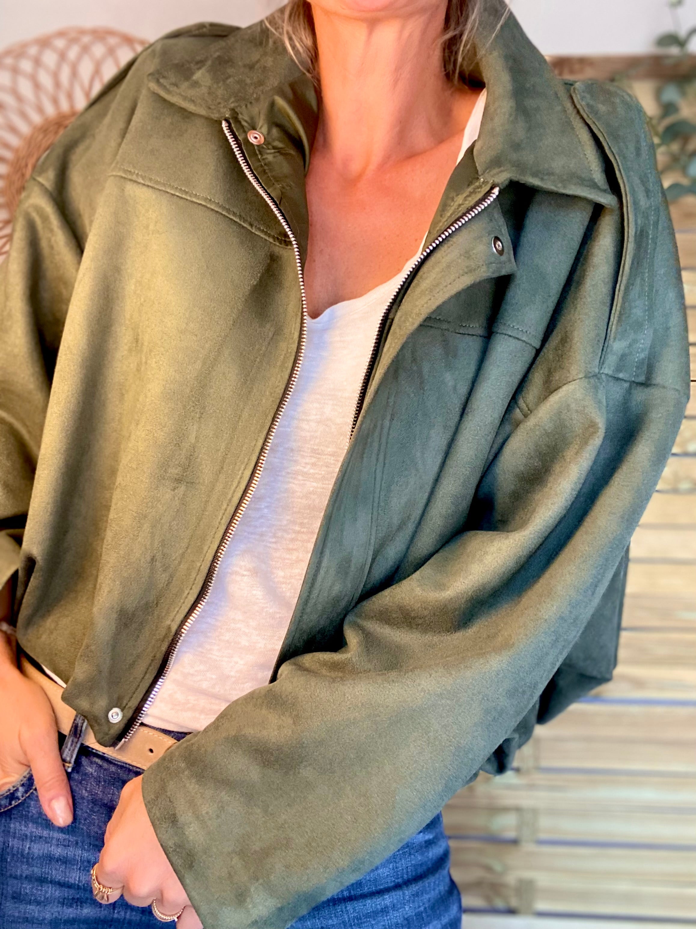 Veste oversize en suédine ISAAC - Kaki