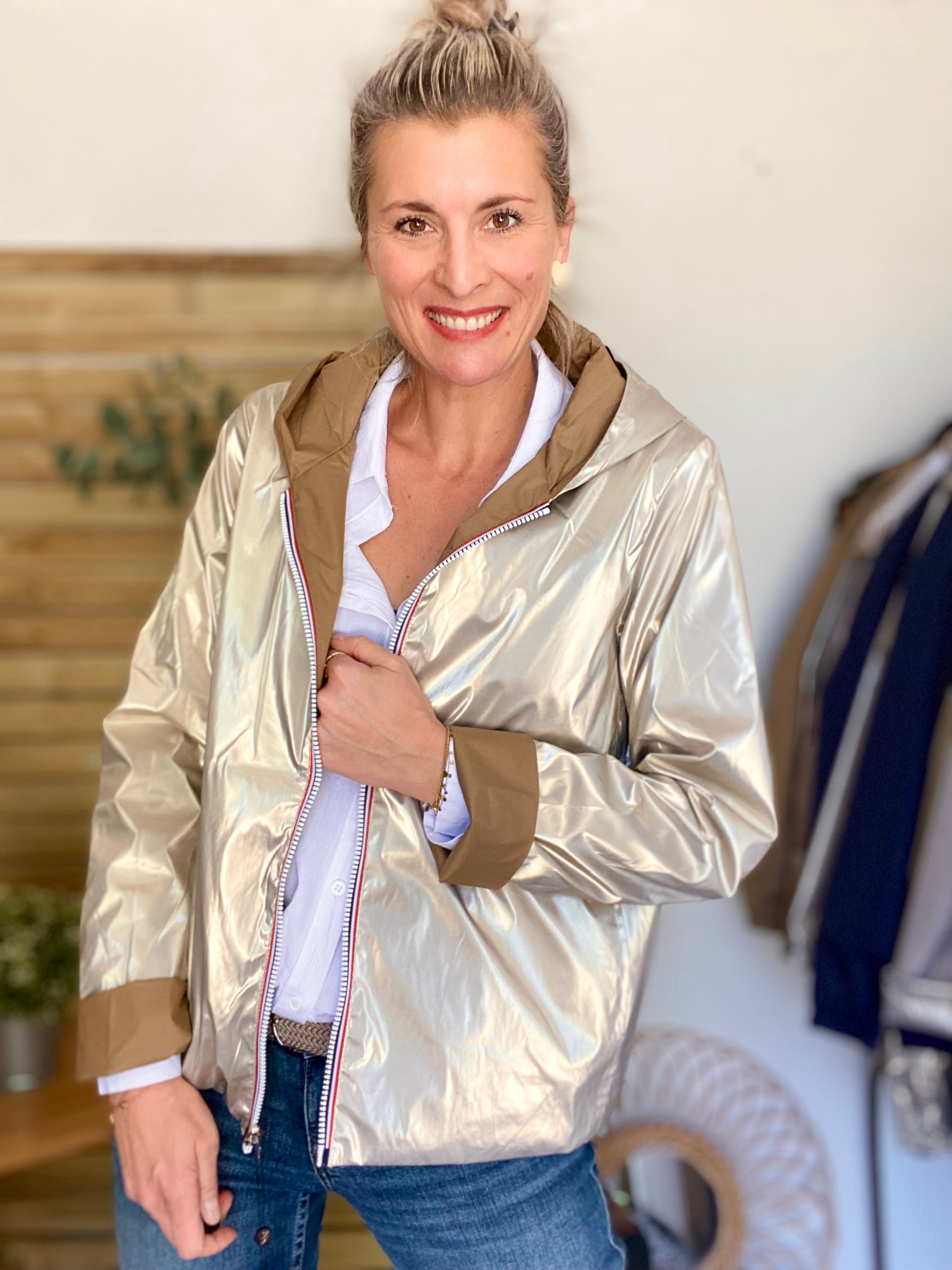 Imperméable réversible GARANCE COURT léger - Camel/Doré - LAURA JO