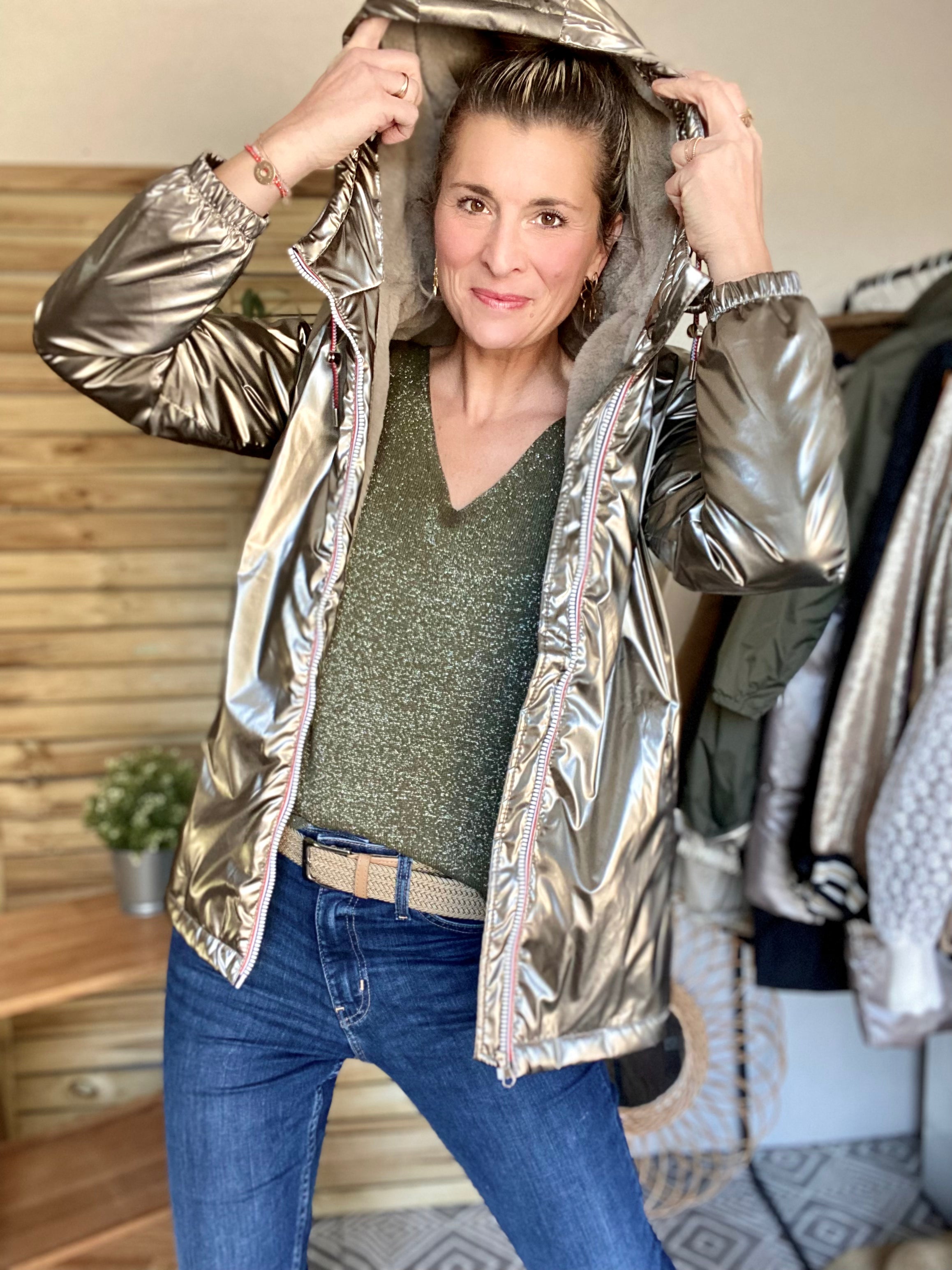 Parka Imperméable THELMA MI-LONG fourré - Bronze - LAURA JO - FIN DE SÉRIE