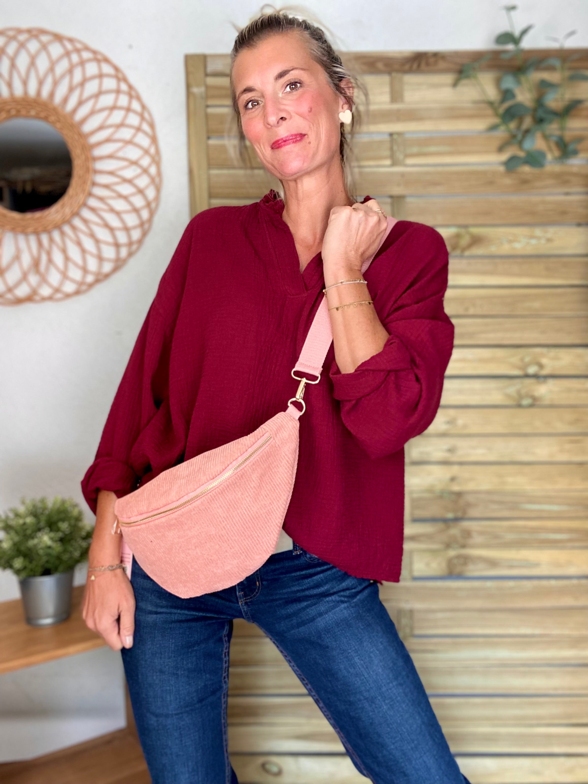 Blouse en gaze de coton SIERRA Bordeaux - manches longues