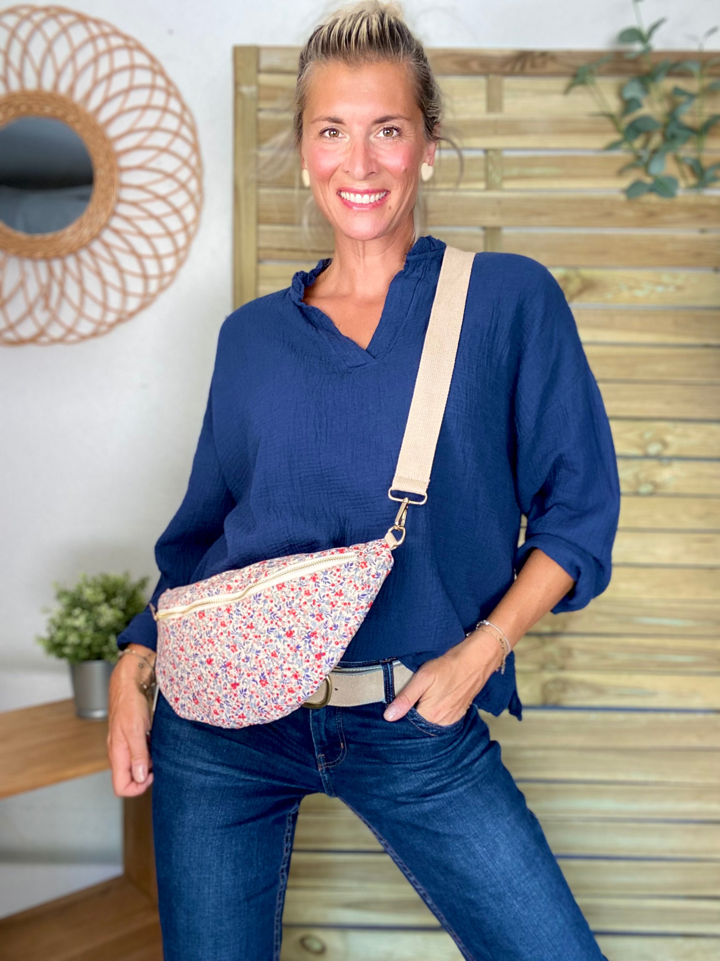 Blouse en gaze de coton SIERRA Bleu marine - manches longues