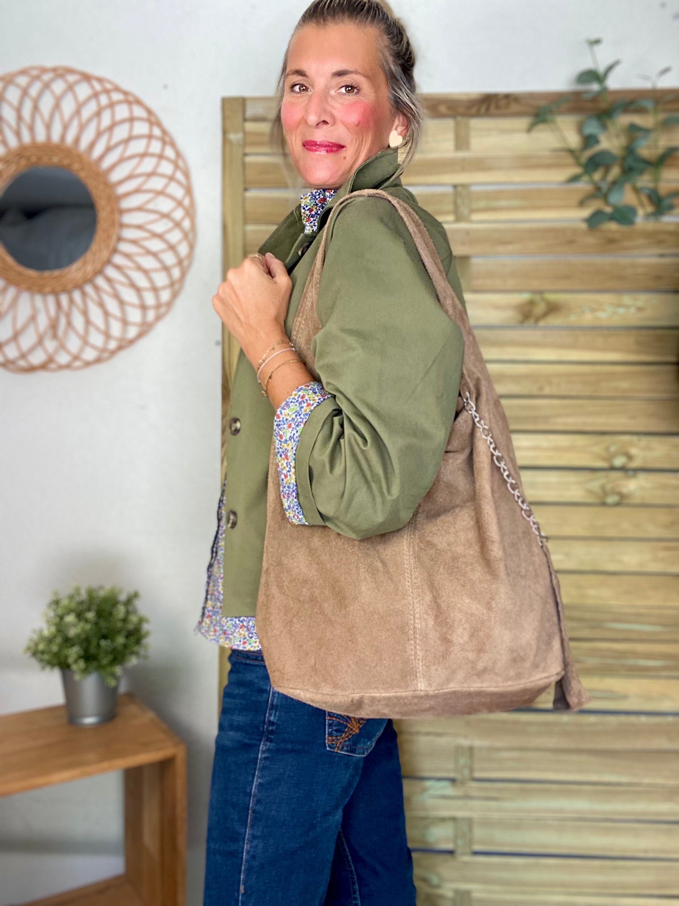 Sac cabas cuir daim MARLON - Beige taupe