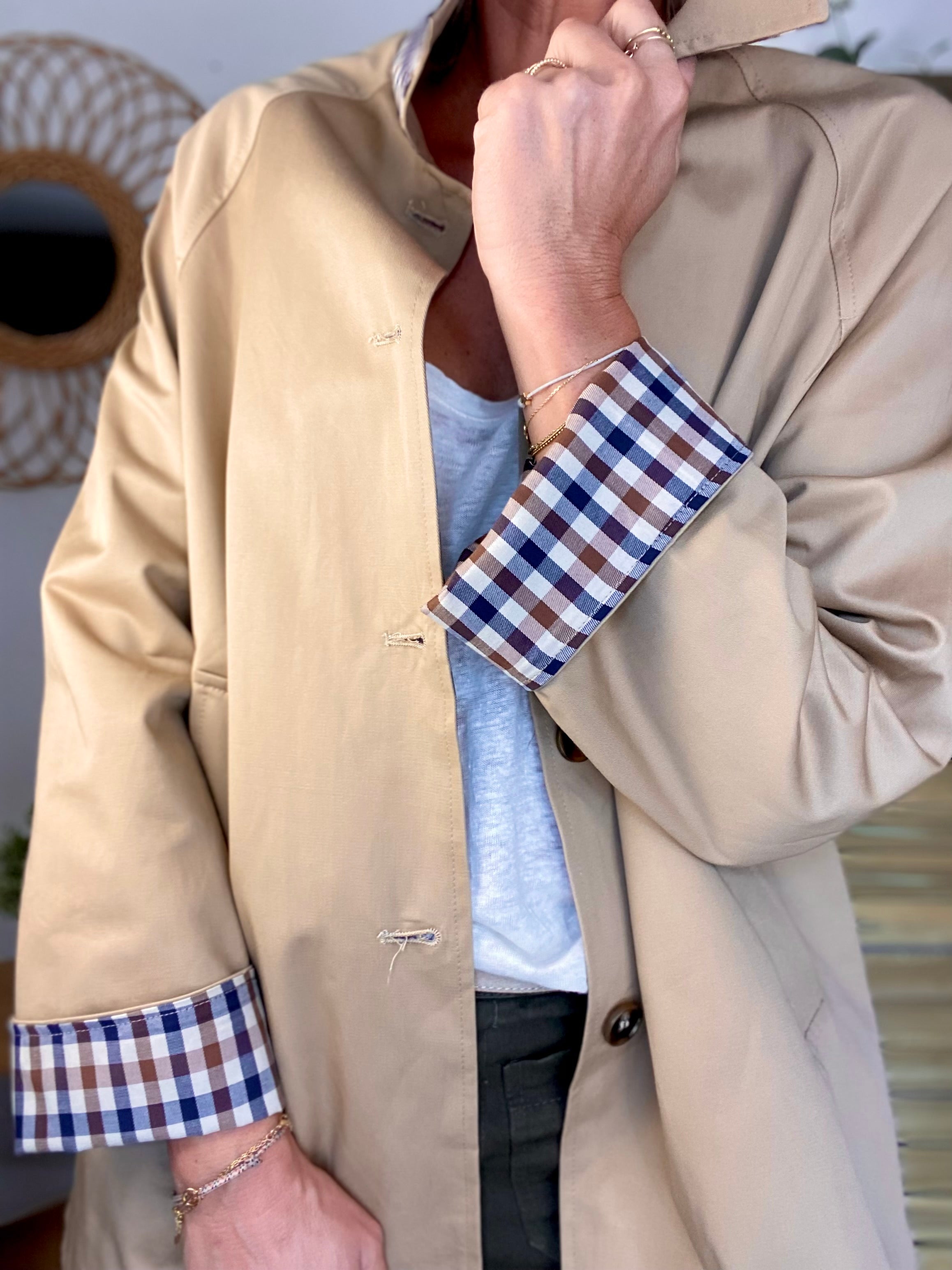 Veste Trench mi long réversible vichy LENA - Camel clair