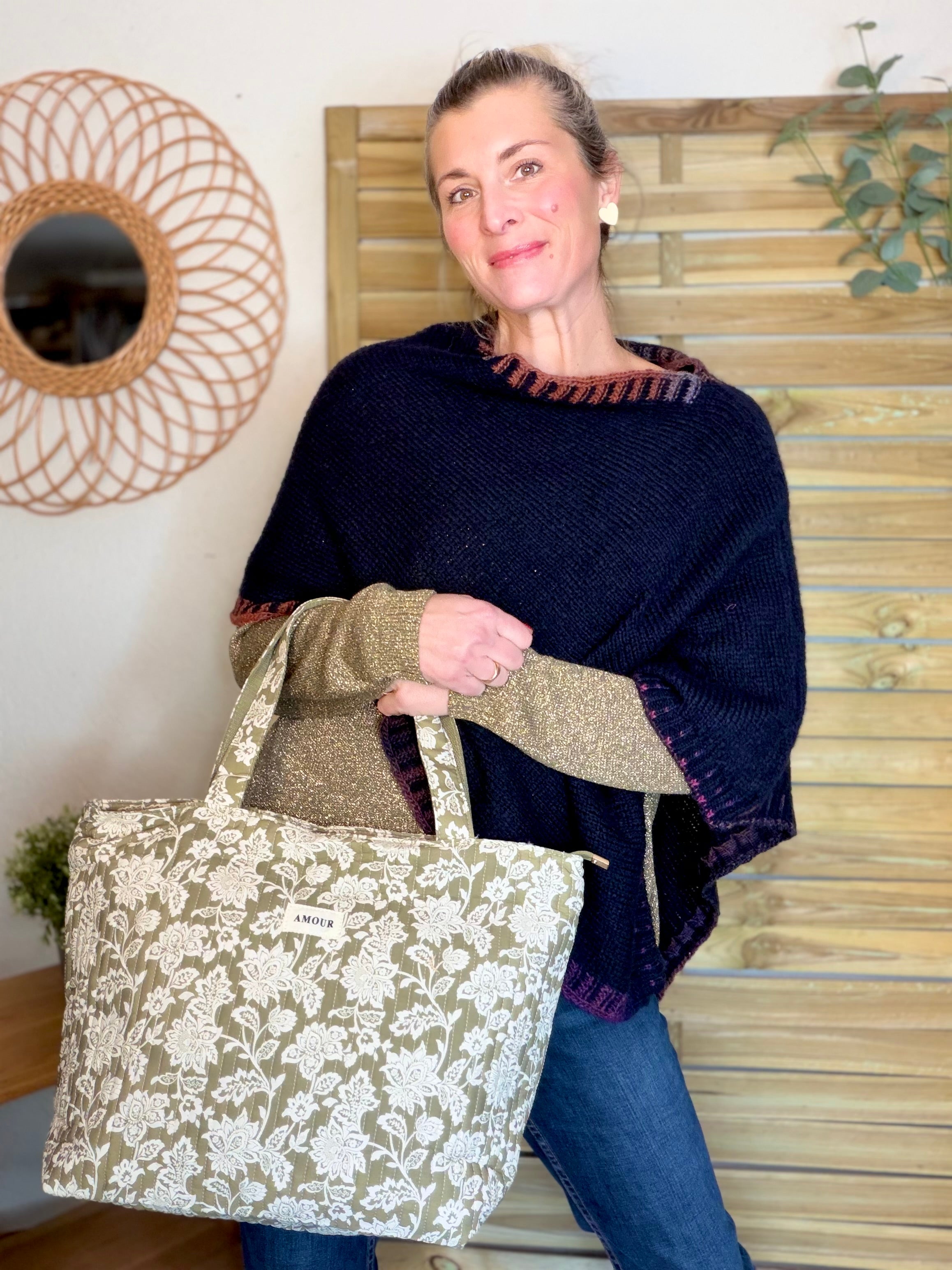 Sac cabas imprimé PIERCE - fleuri Kaki