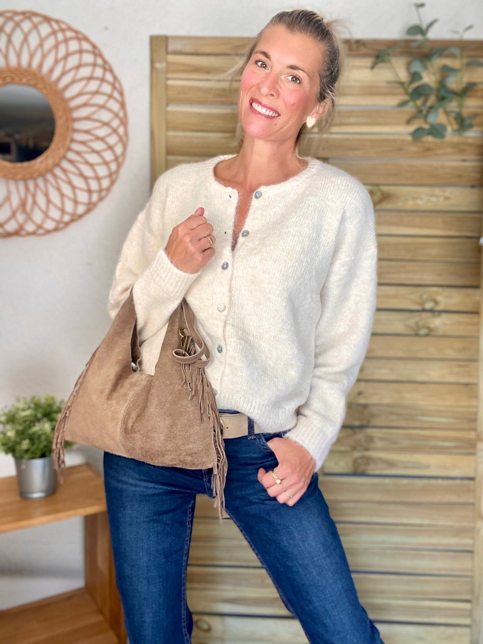 Gilet en maille SYDNEY - Crème chiné