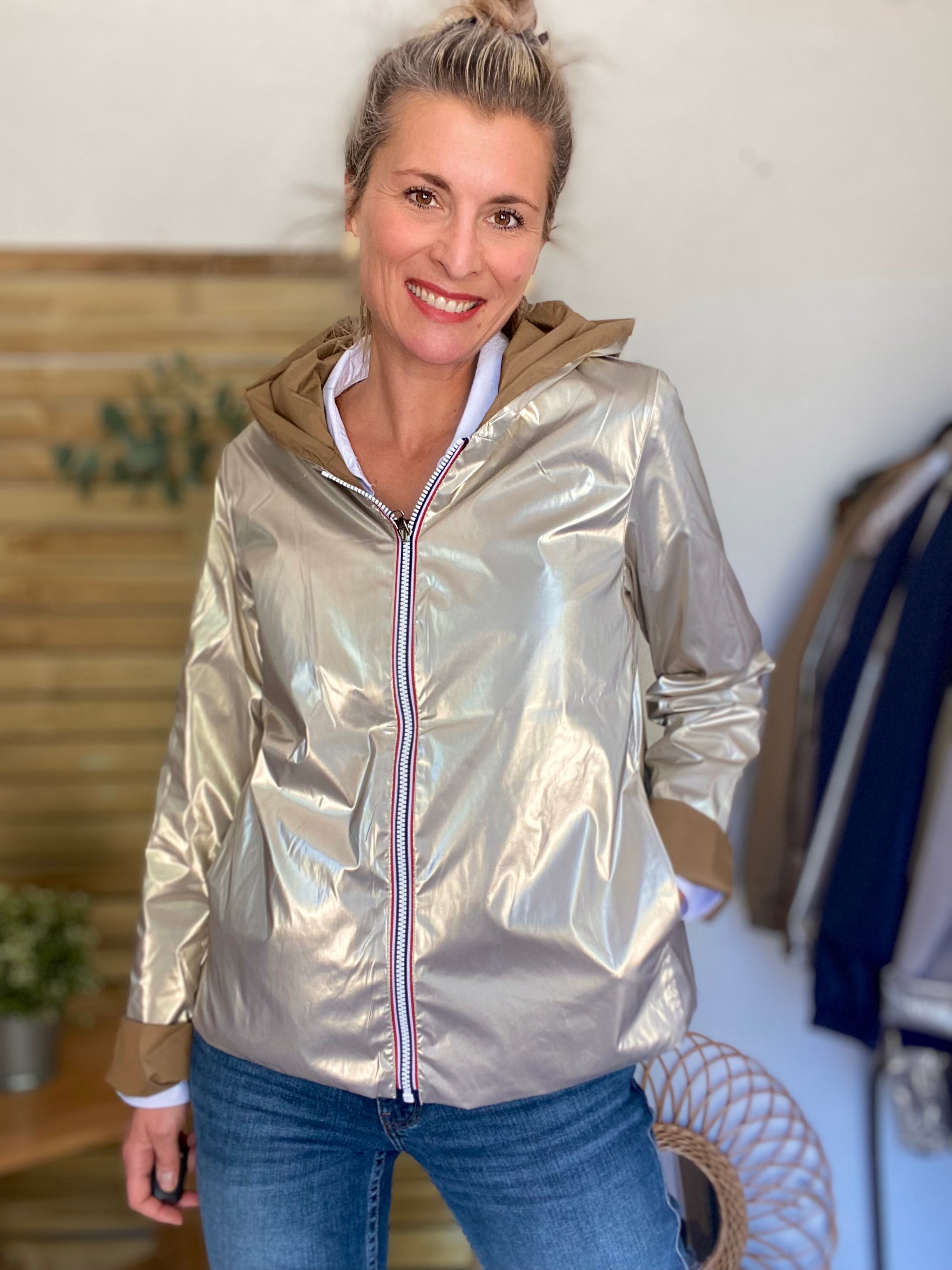 Imperméable réversible GARANCE COURT léger - Camel/Doré - LAURA JO