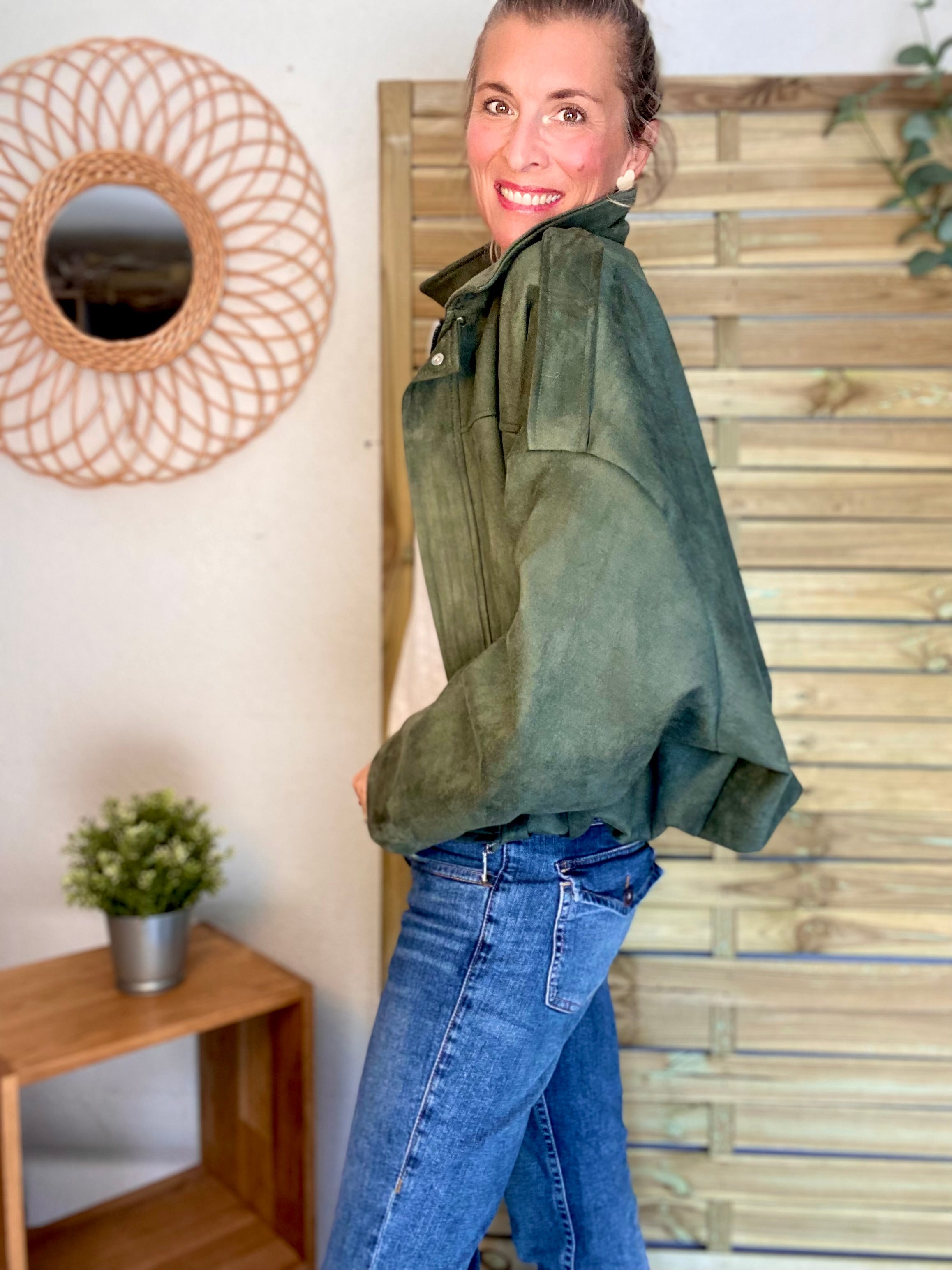 Veste oversize en suédine ISAAC - Kaki