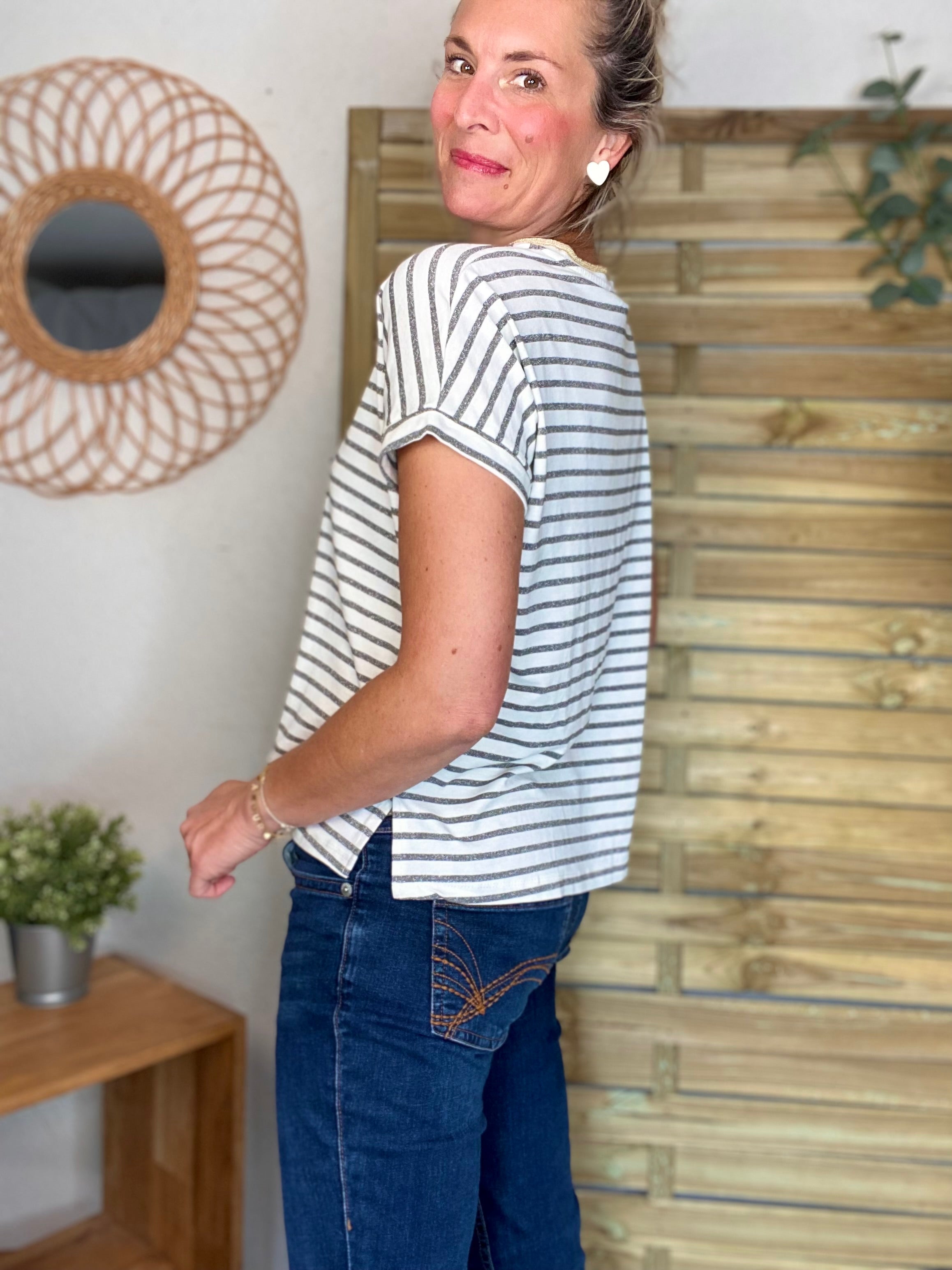 Top rayé col V avec étoile ⭐️ NAOMI - Argent