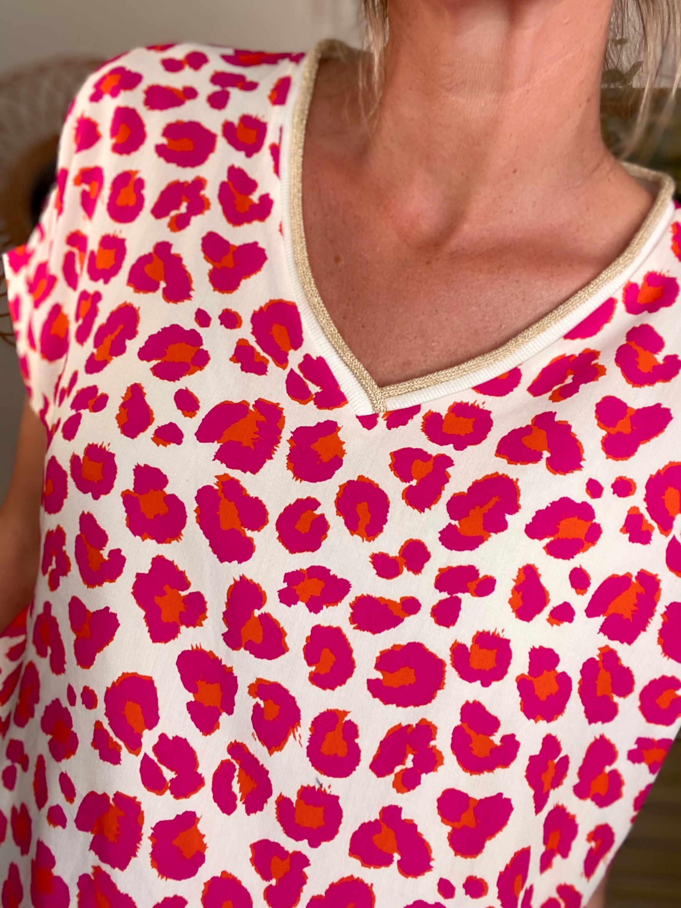 Top imprimé Léo col V avec lurex MISHA - Fuschia