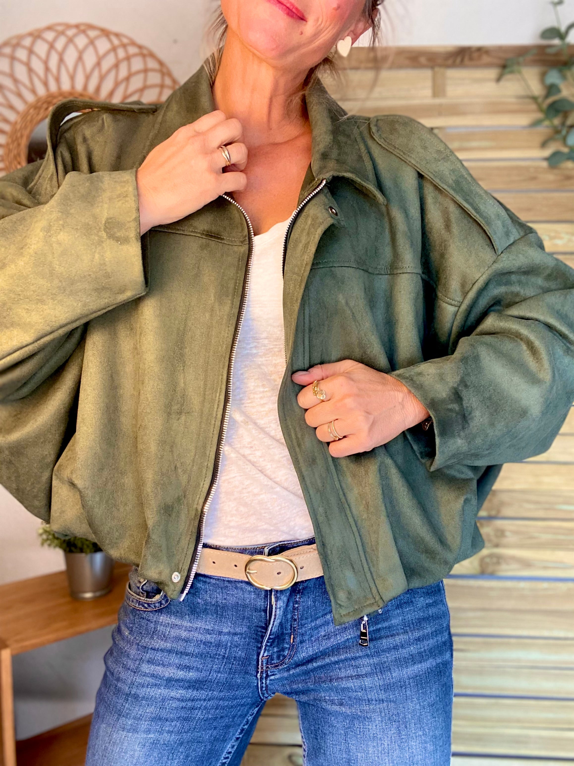 Veste oversize en suédine ISAAC - Kaki