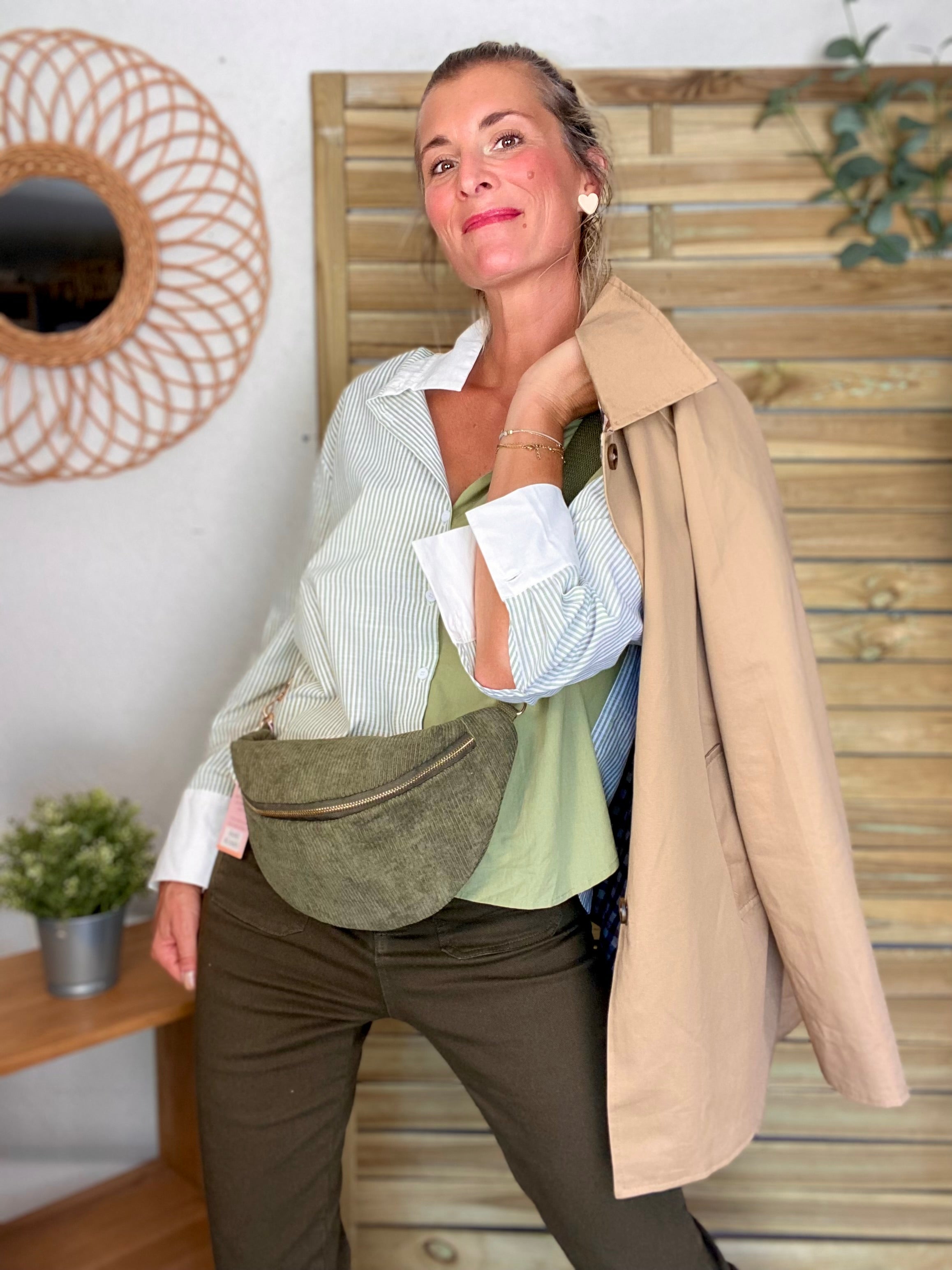 Veste Trench mi long réversible vichy LENA - Camel clair