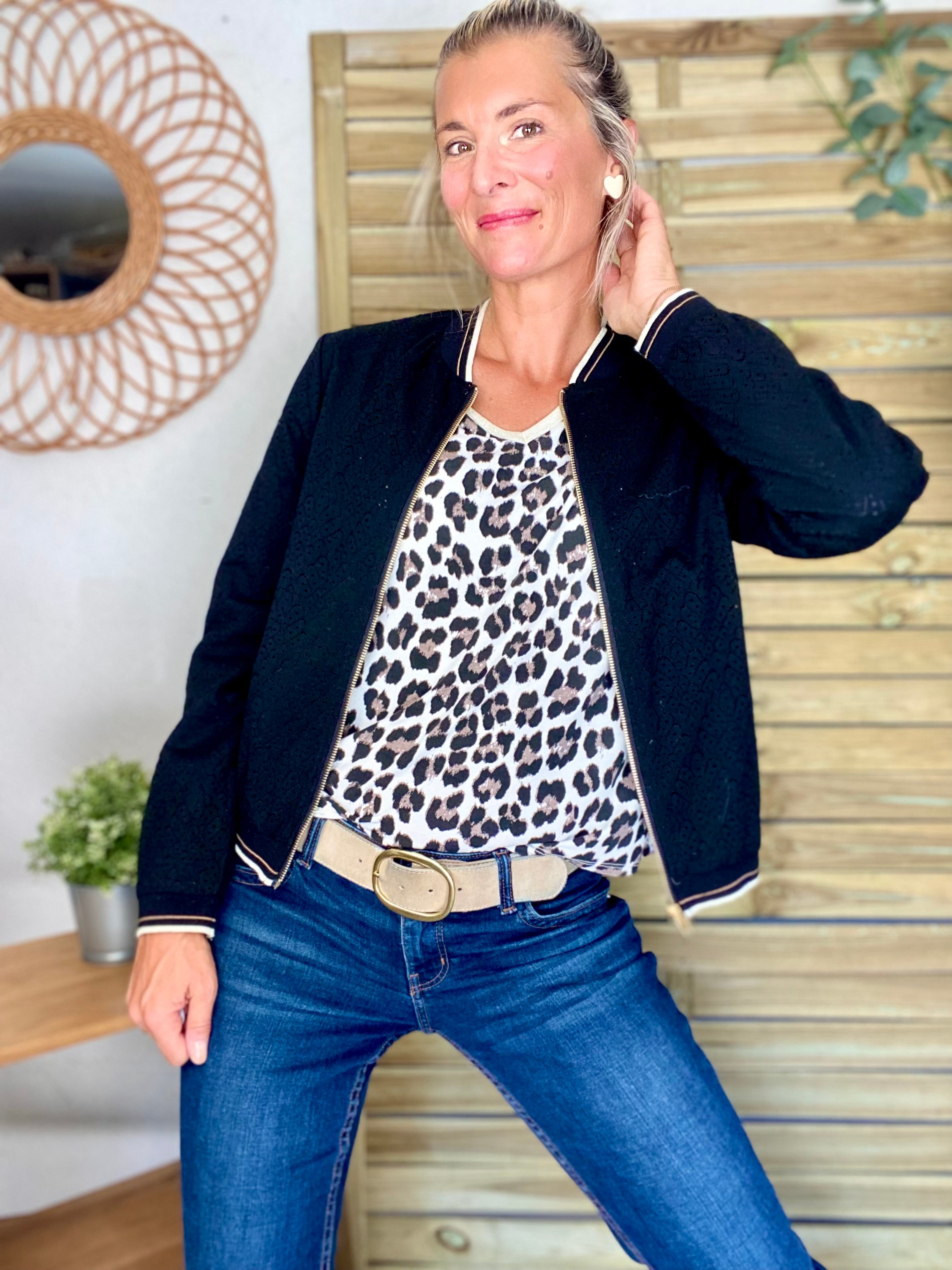 Top imprimé Léo col V lurex MIRTA