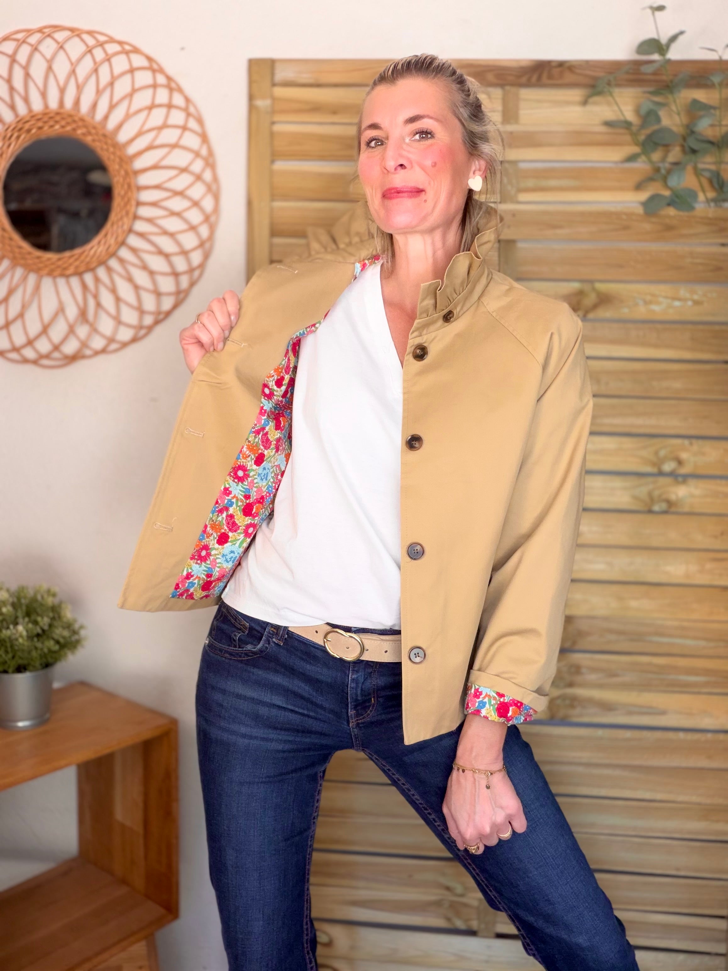 Veste Trench col victorien avec Liberty - VICKY Camel clair