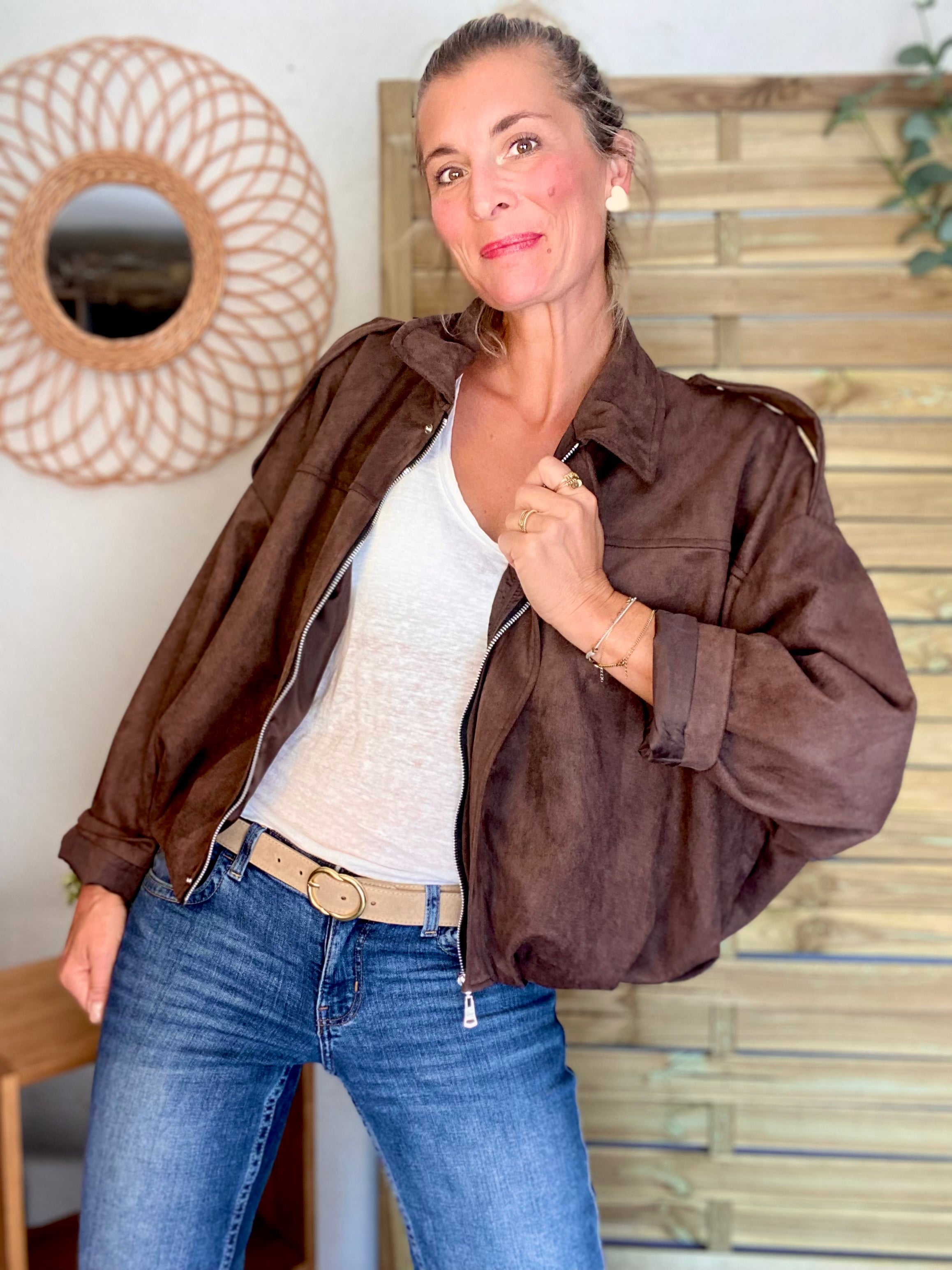 Veste oversize en suédine ISAAC - Chocolat