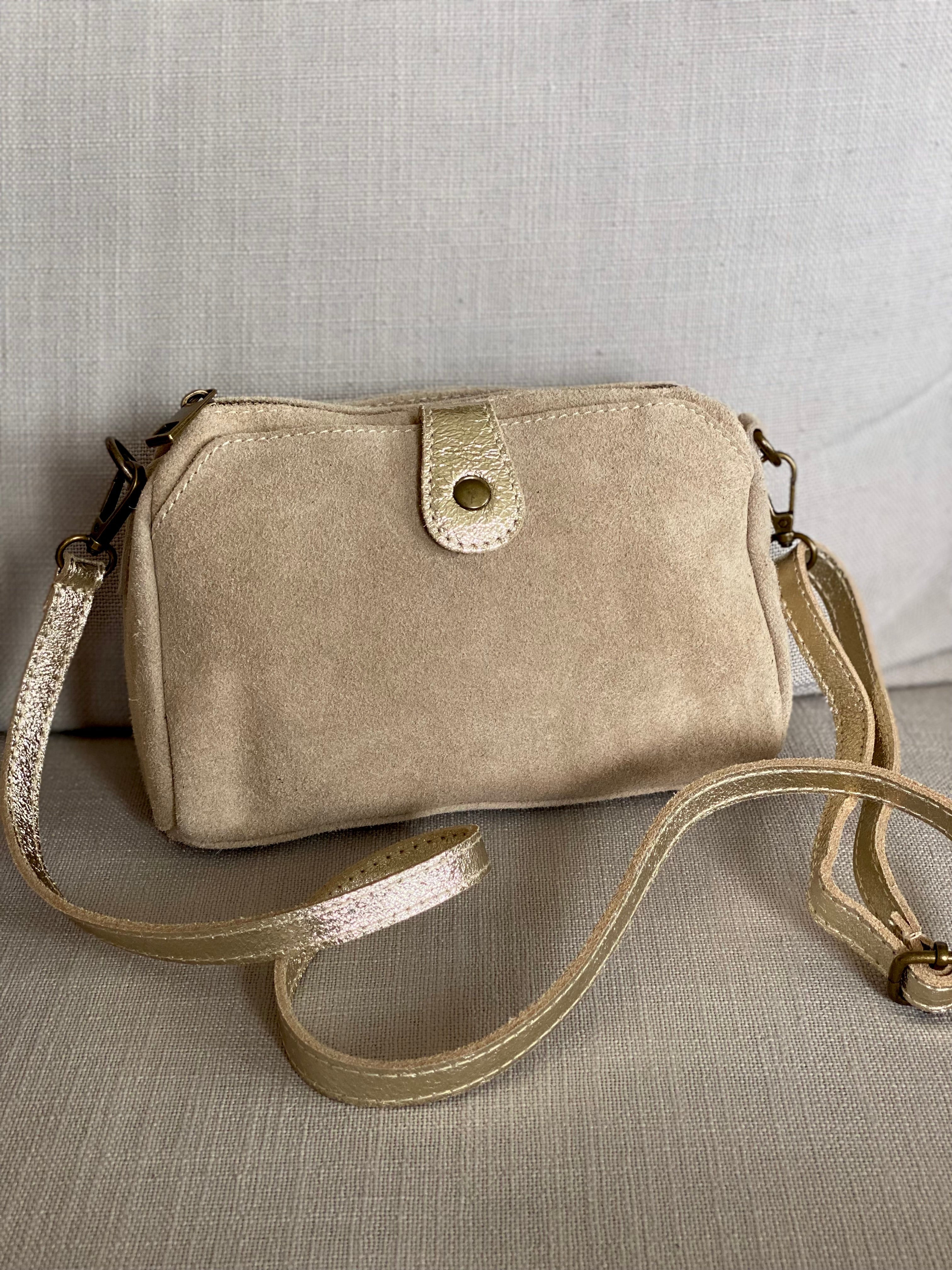 Sac bandoulière en cuir EZRA - Beige/Doré