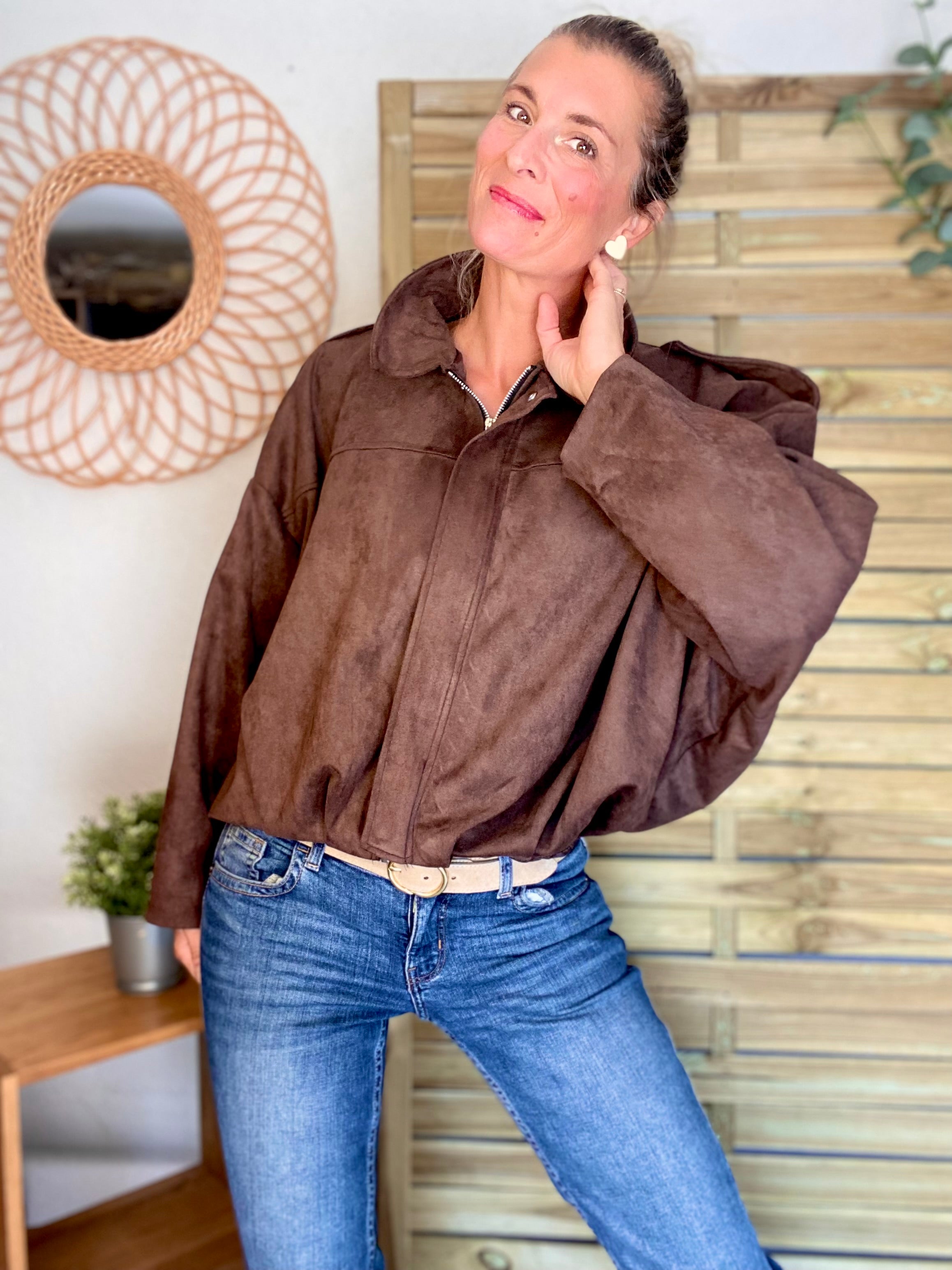 Veste oversize en suédine ISAAC - Chocolat
