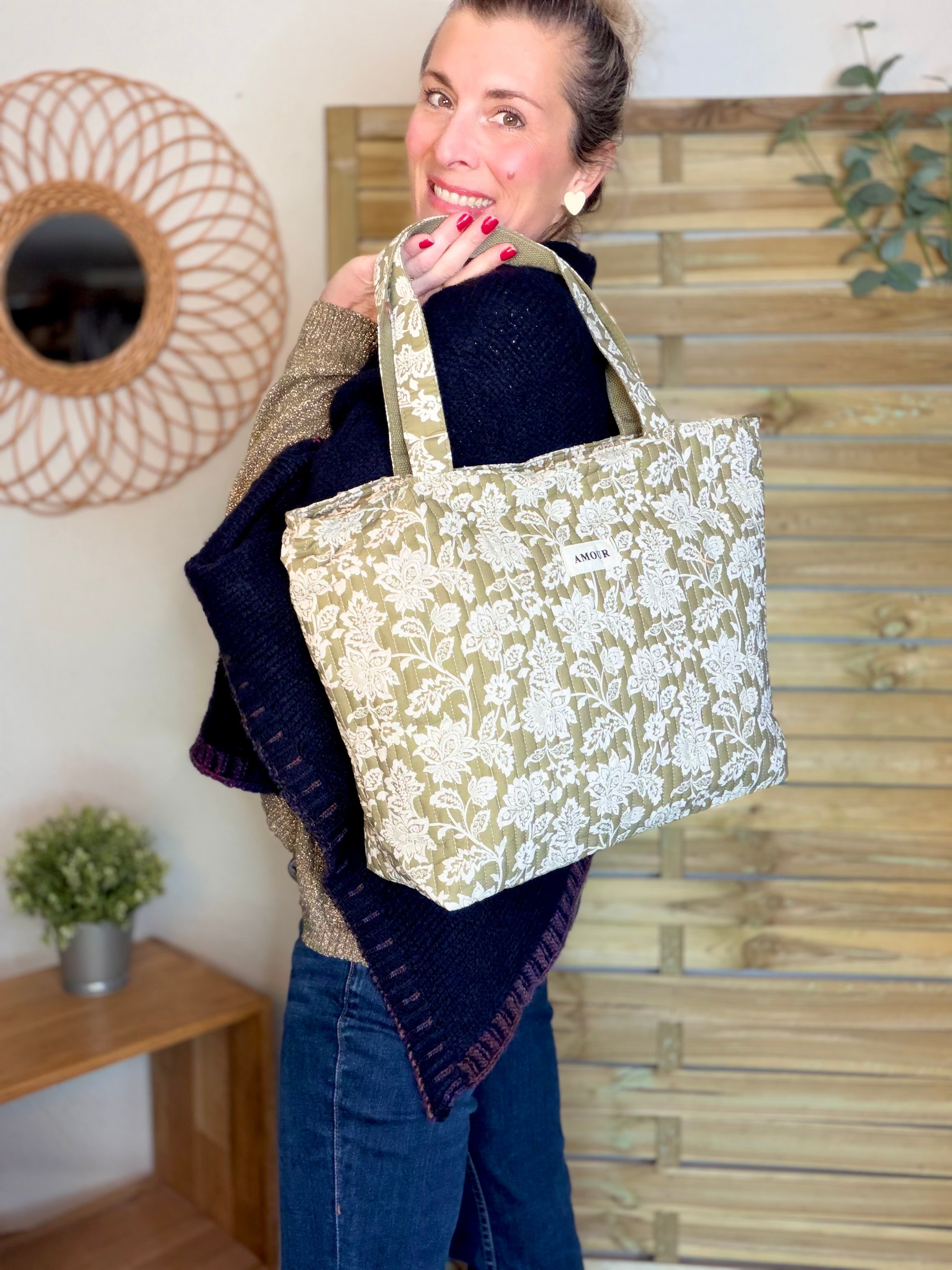 Sac cabas imprimé PIERCE - fleuri Kaki