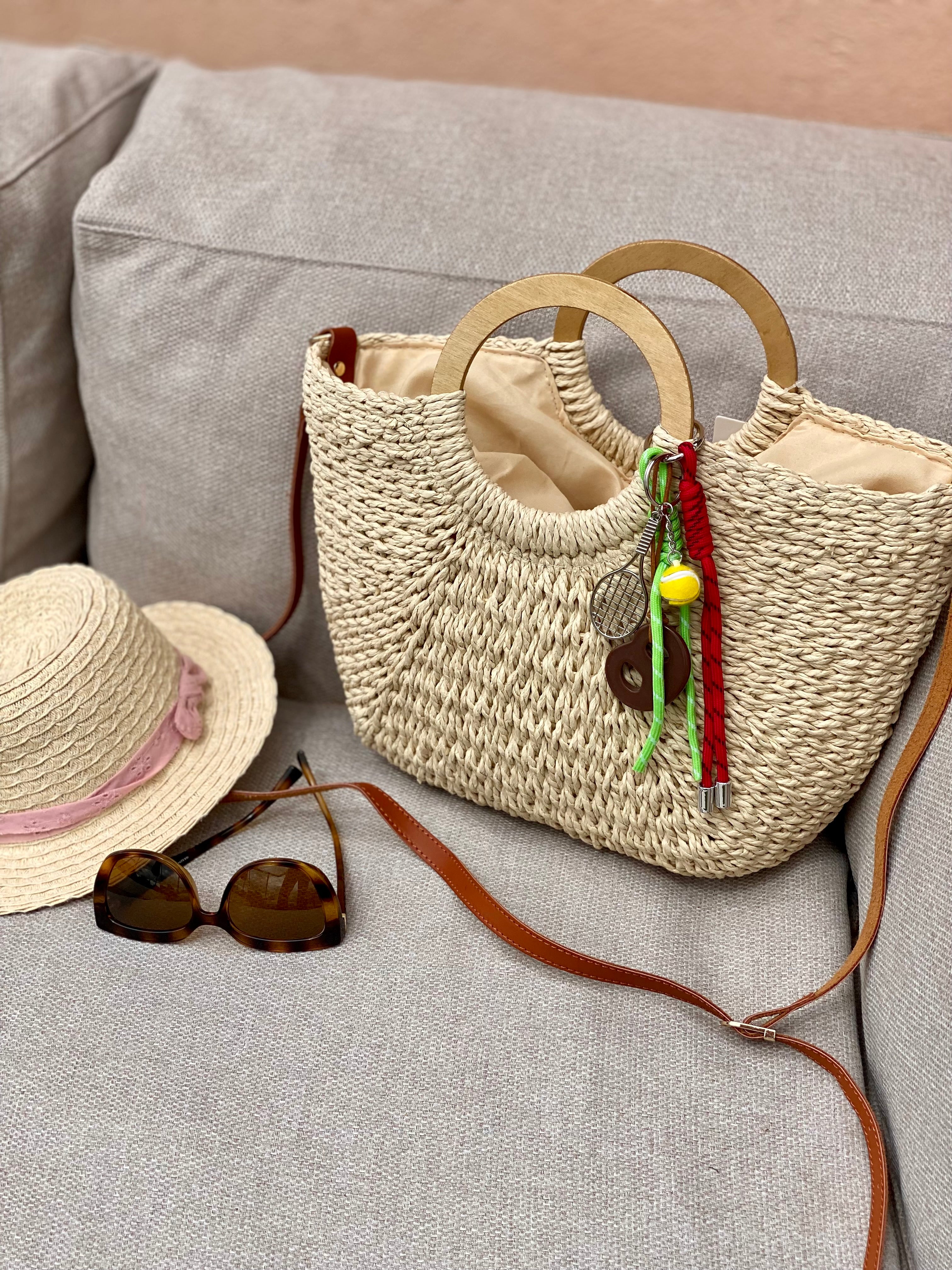 Sac à main et bandoulière en Paille PAULA - Beige clair