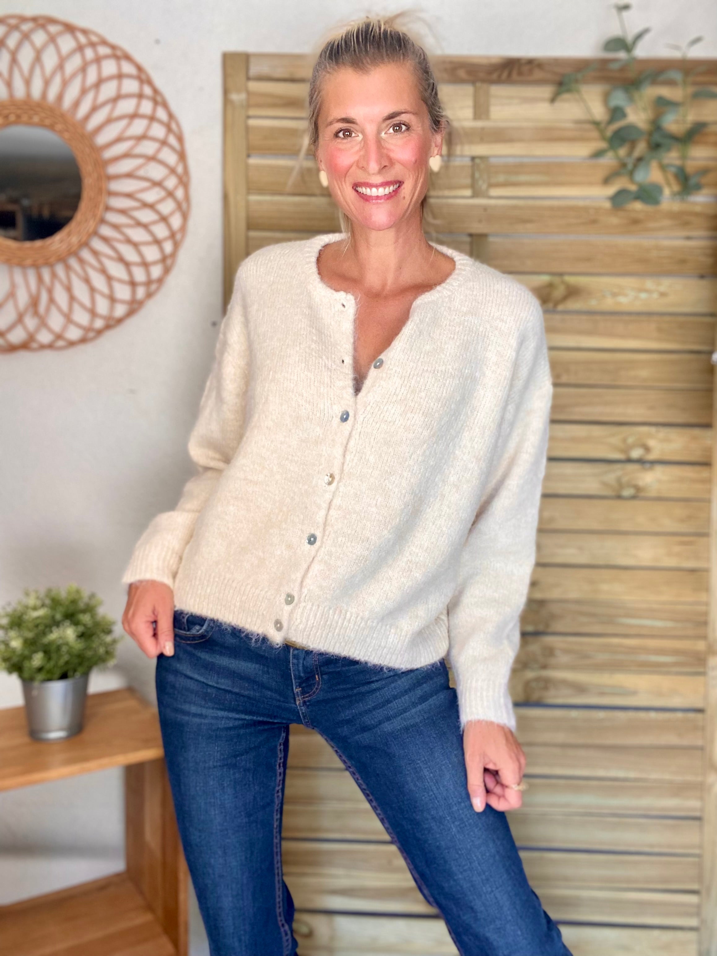 Gilet en maille SYDNEY - Crème chiné