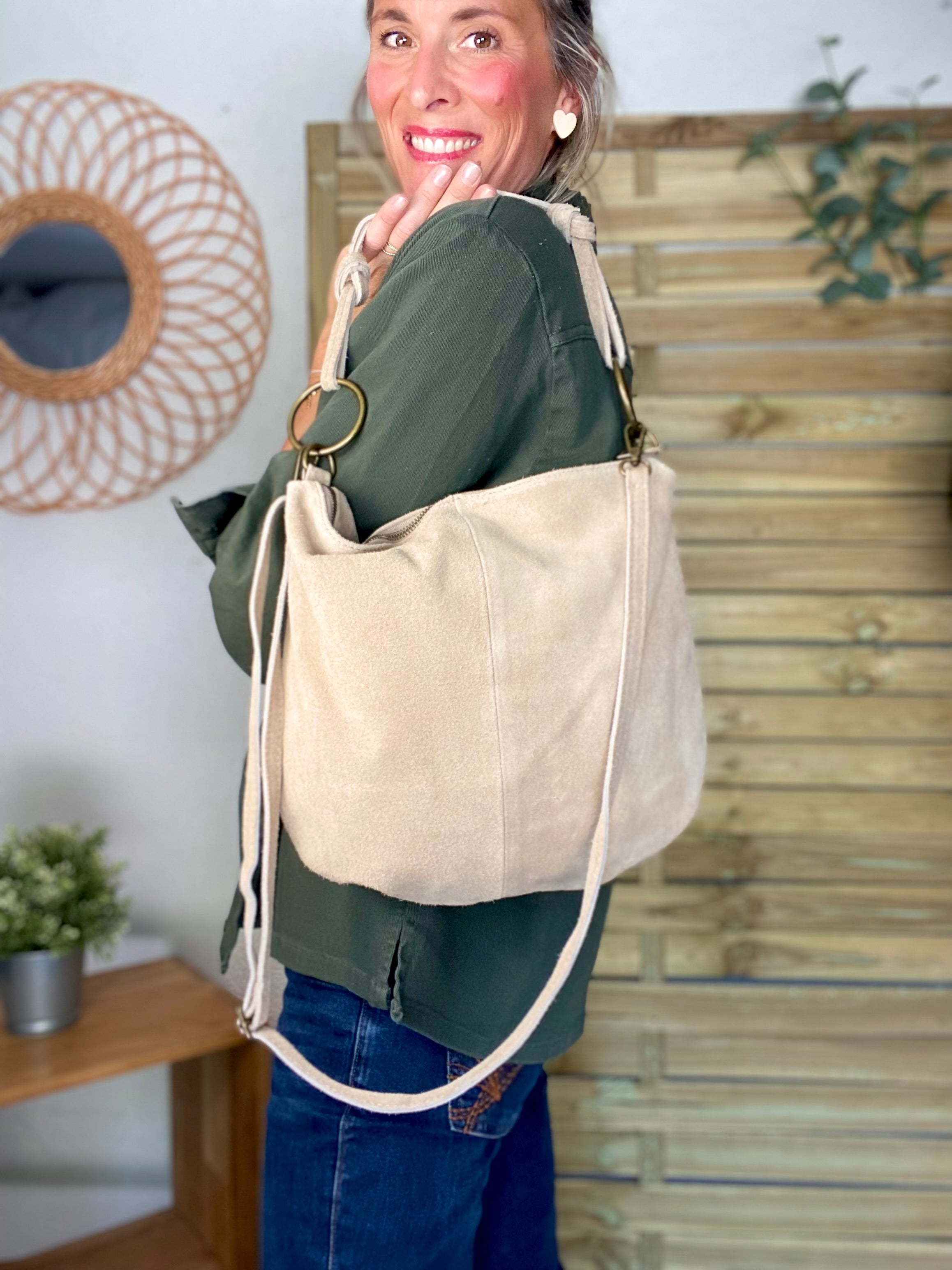 Sac en cuir daim SCOTT - Beige