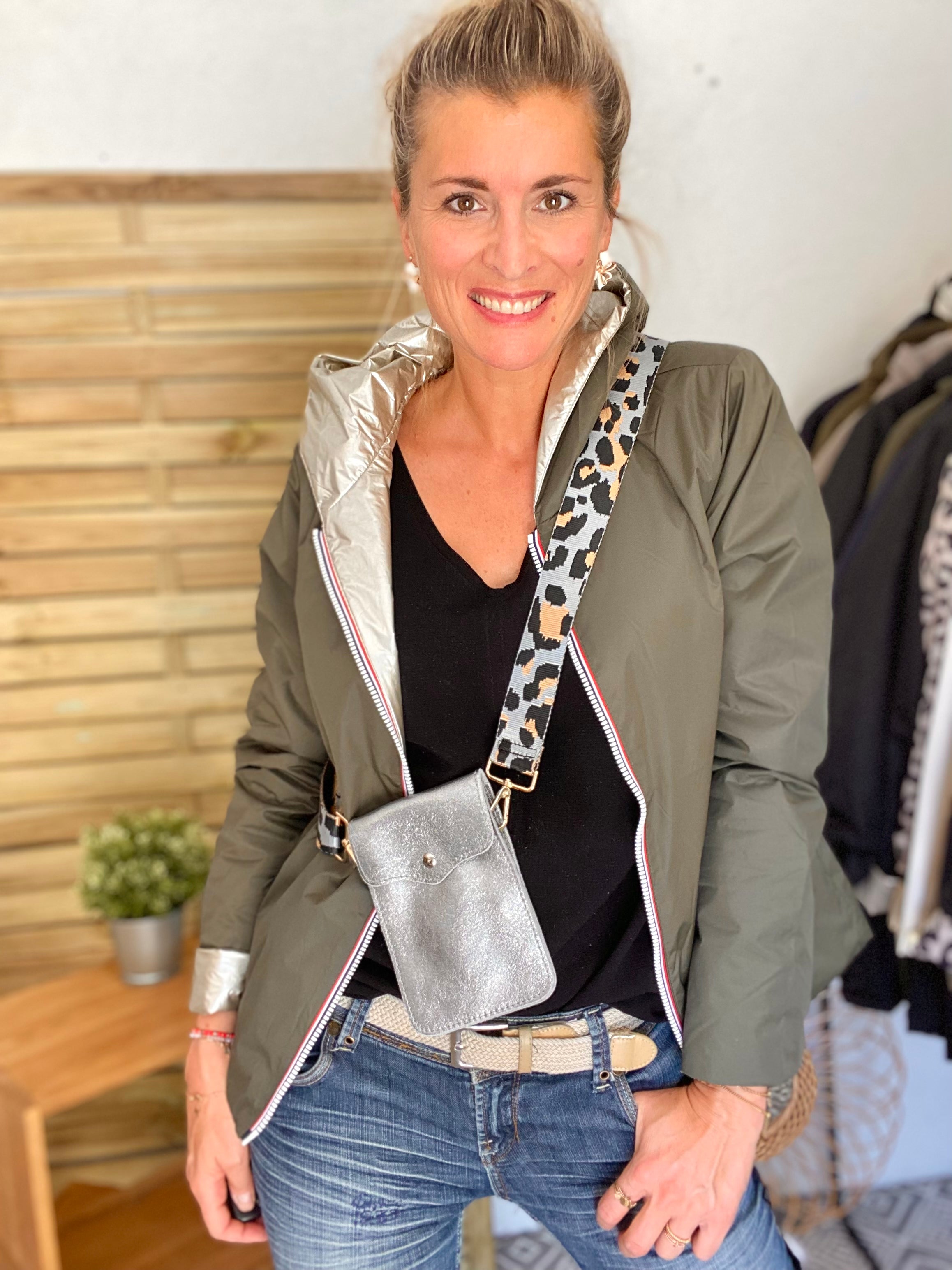 Pochette bandoulière en cuir irisé - FLORE - Argent (7 coloris)