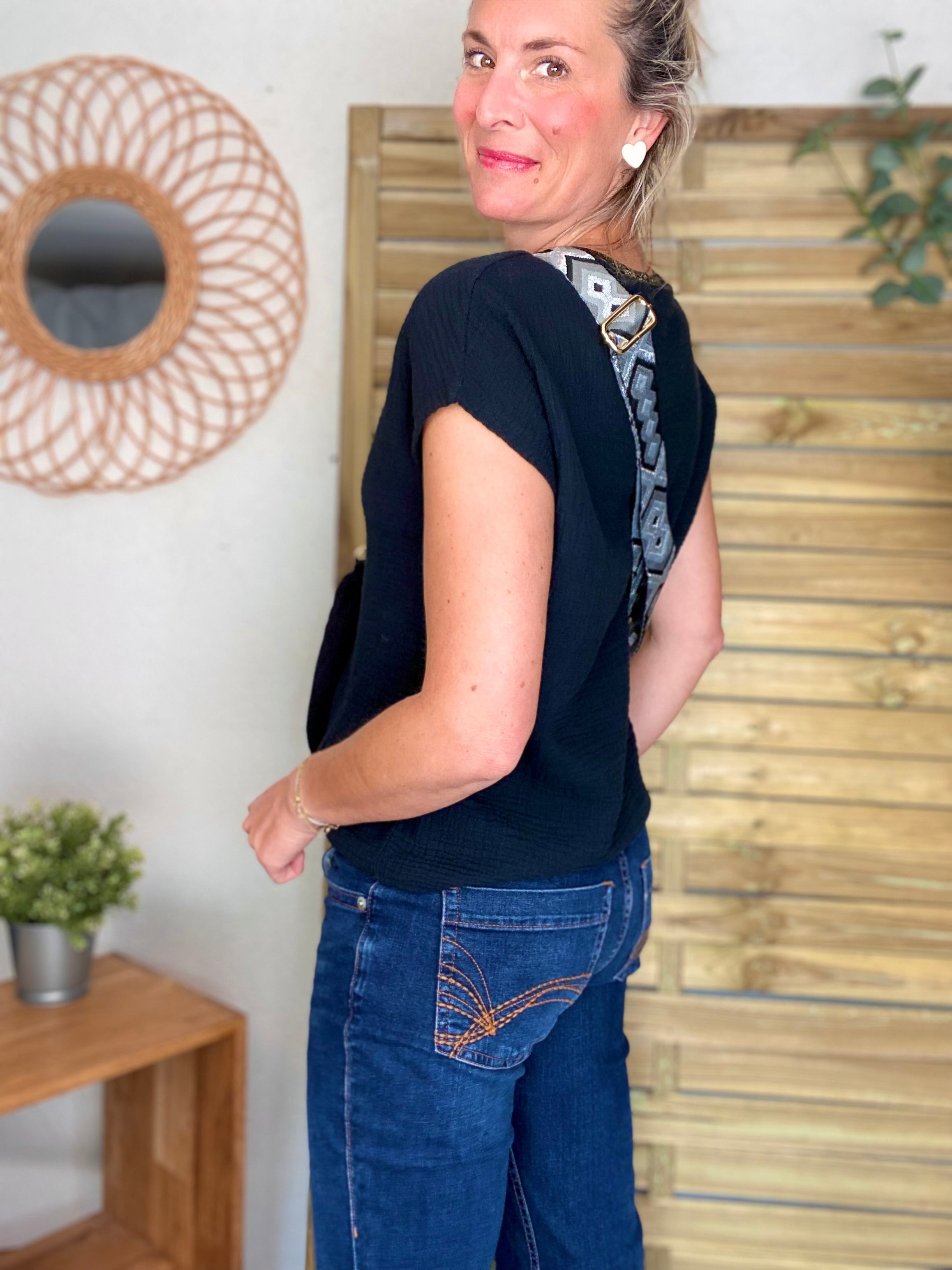 Précommande Expédition mi mai - Top en gaze de coton et lurex MARTA - Noir