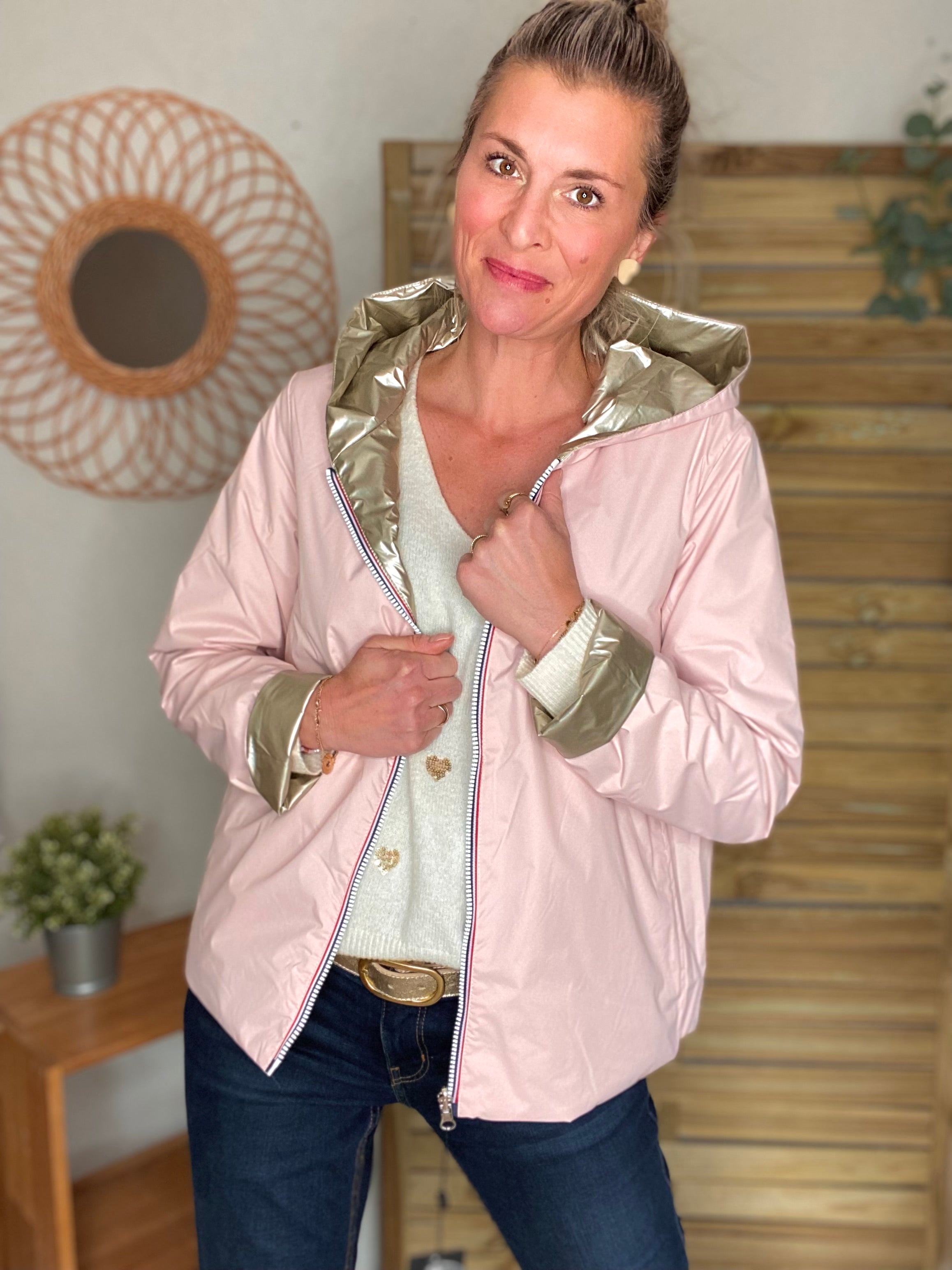 Imperméable réversible rembourré LOUISON COURT - Rose/Doré - LAURA JO