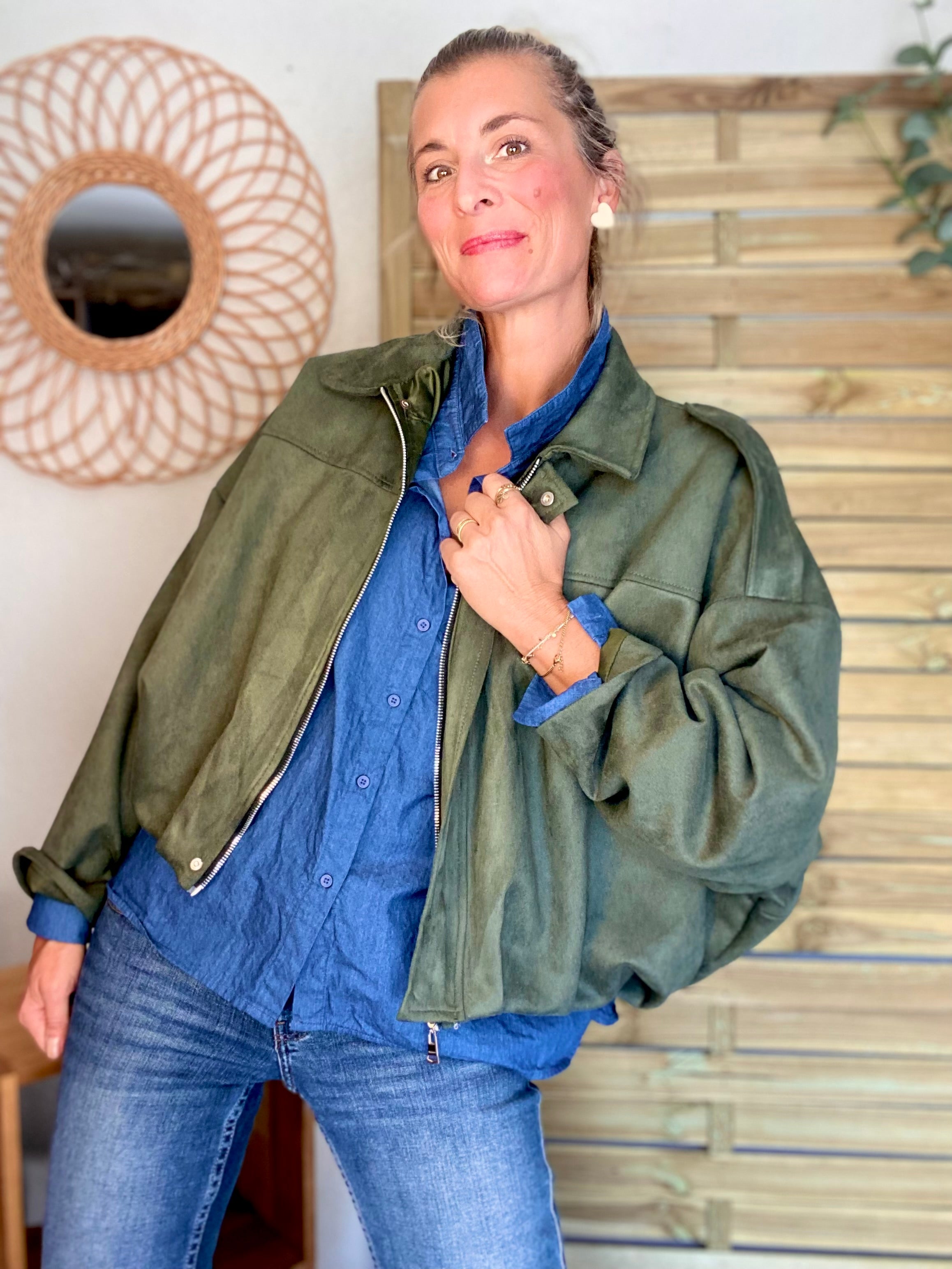Veste oversize en suédine ISAAC - Kaki