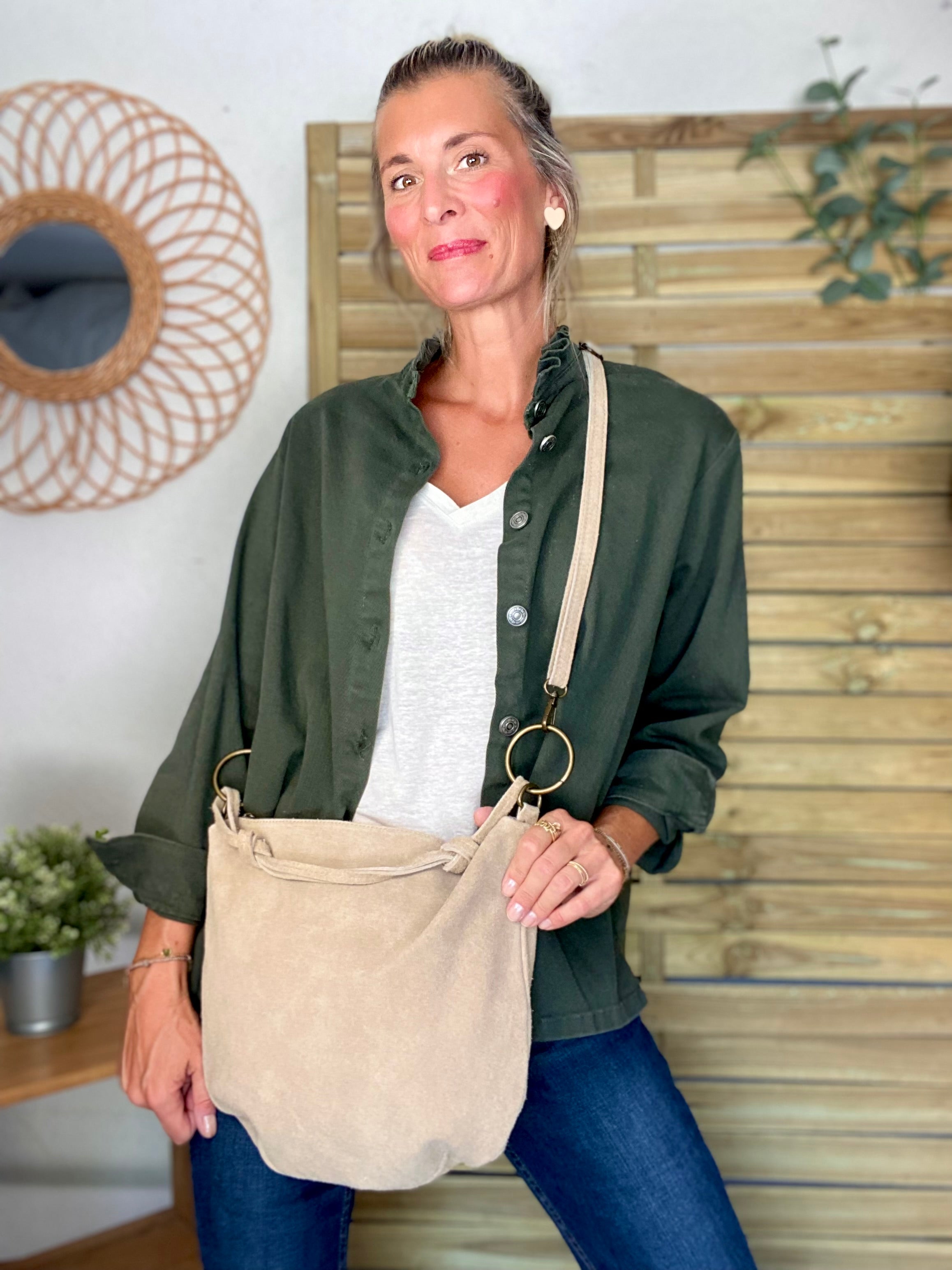 Sac en cuir daim SCOTT - Beige