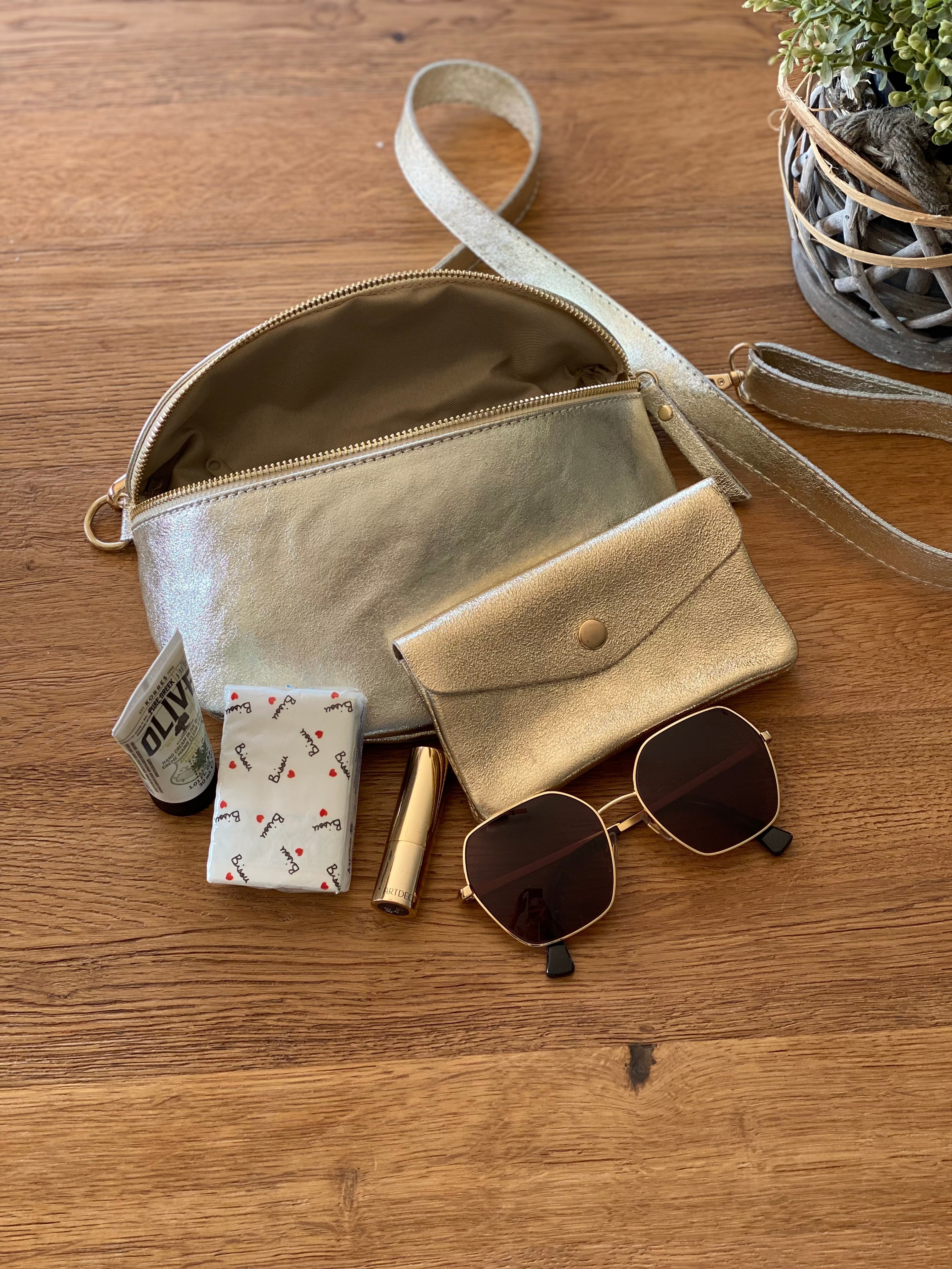Sac banane M en cuir irisé 24cm ROMY Bleu pétrole(12 coloris)